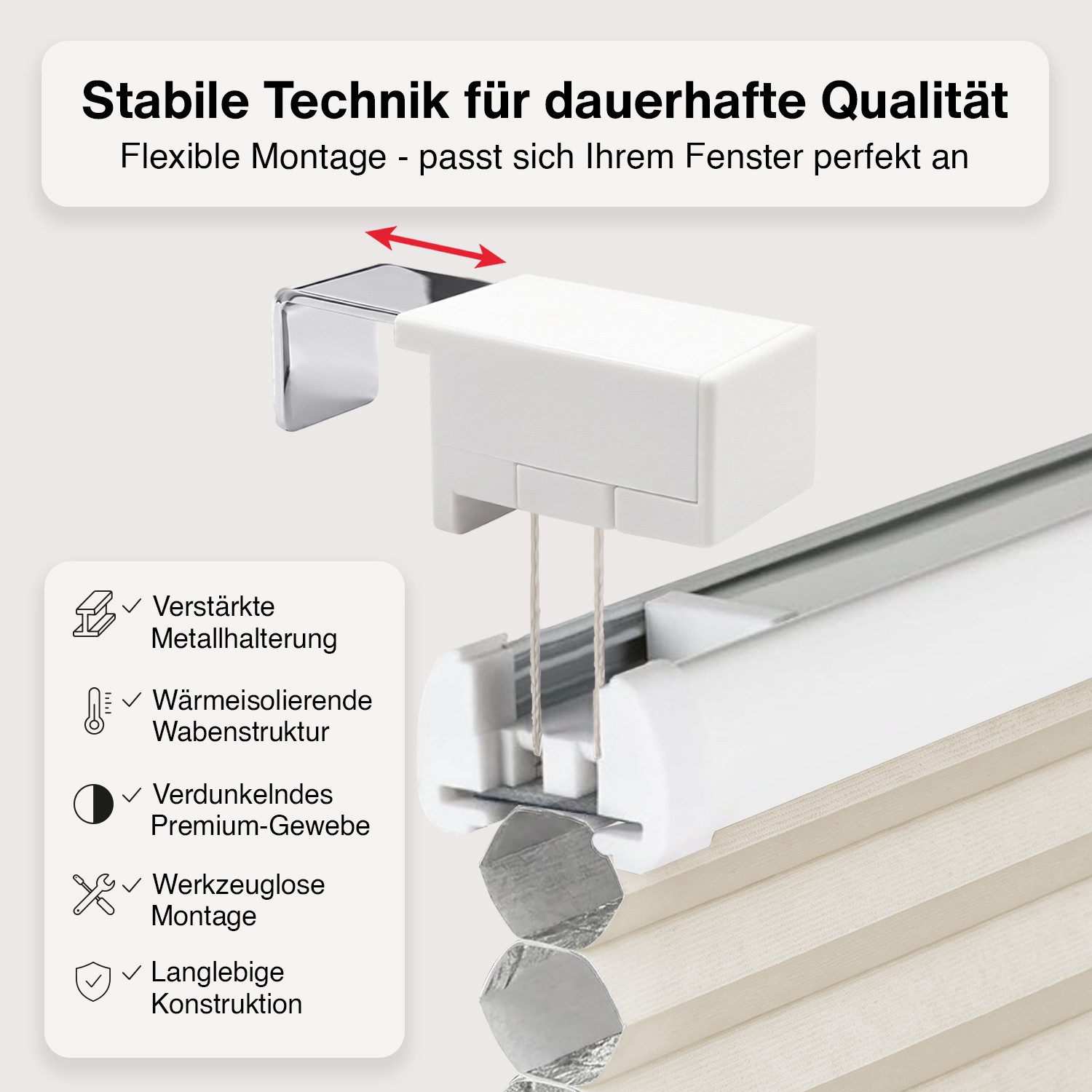 Rikmani Plissee Thermo Fensterplissee ohne Bohren, Champagner, 40x120, verdunkelnd, Klemmfix, Langlebige Premium-Qualität, Thermo Plissee – Bild 4 von 5
