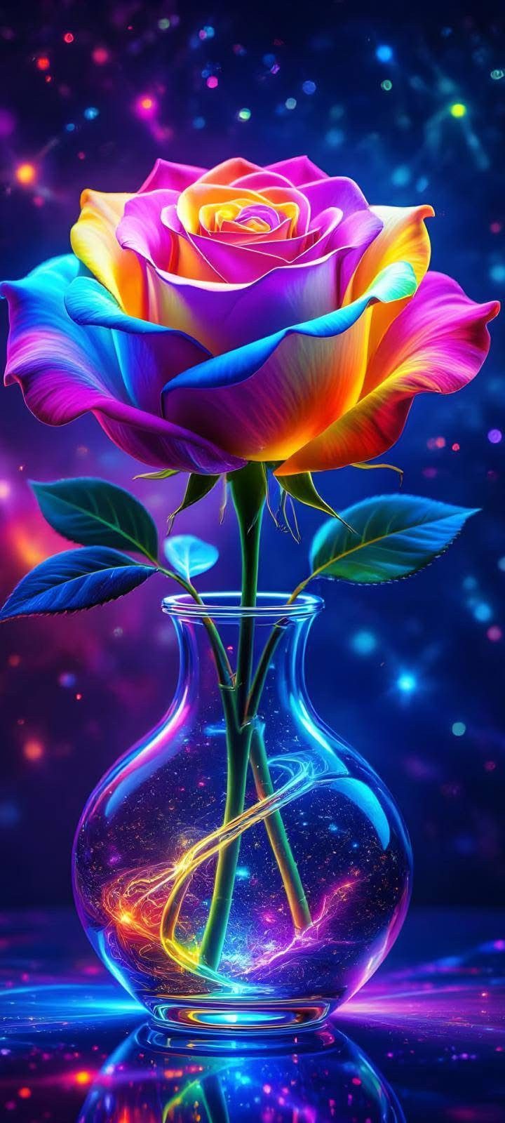 Rötting Design Malen nach Zahlen Diamond Painting Set 5D DIY Motiv neonstrahlende Rosen in Vase (Komplett-Set), Diamond Painting Vollbild, Vollständiges Zubehörpaket