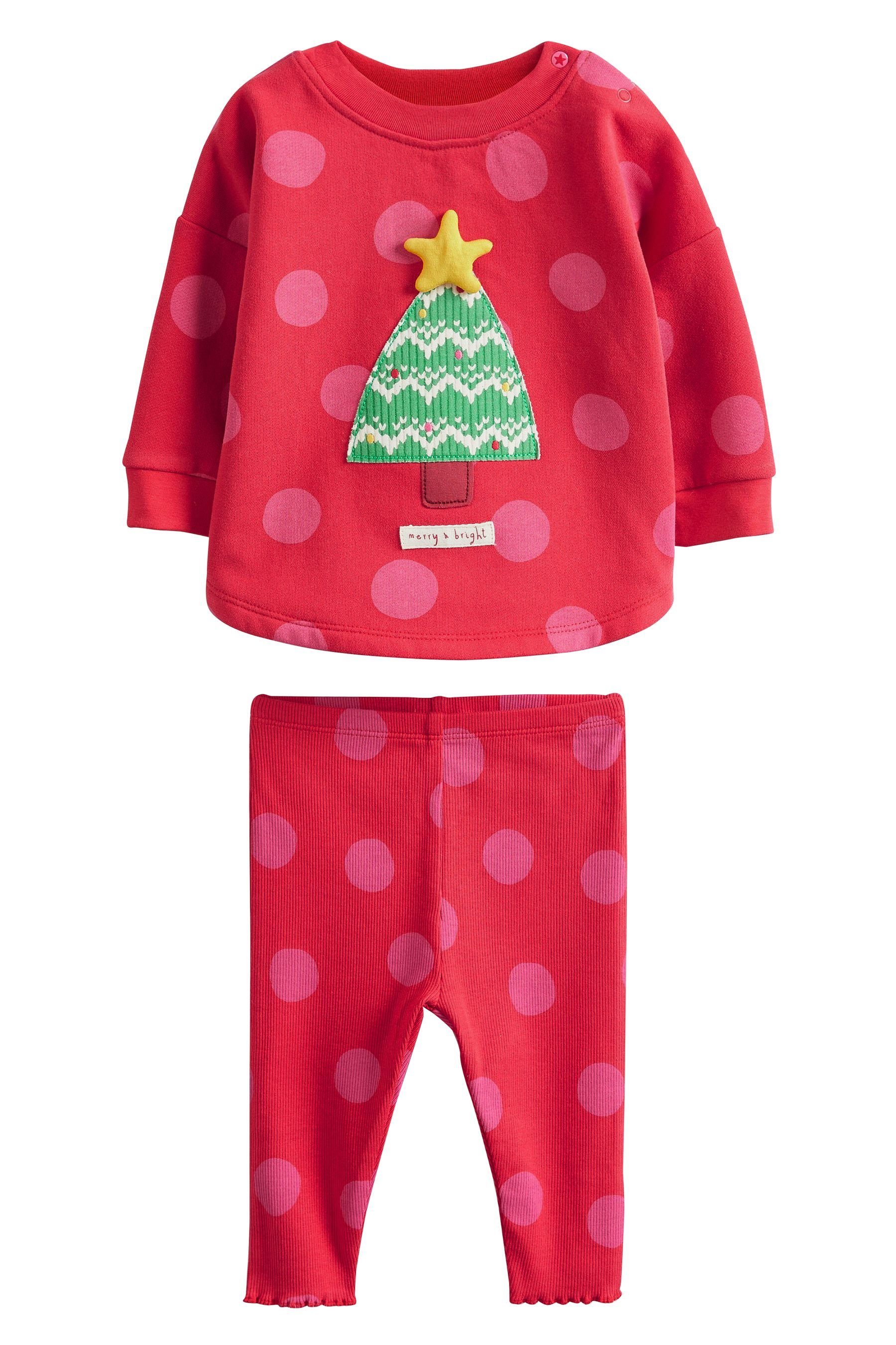Sweatshirt Tree Baby-Set Christmas mit (2-tlg) 2-teiliges und & Leggings Red Leggings Shirt Next