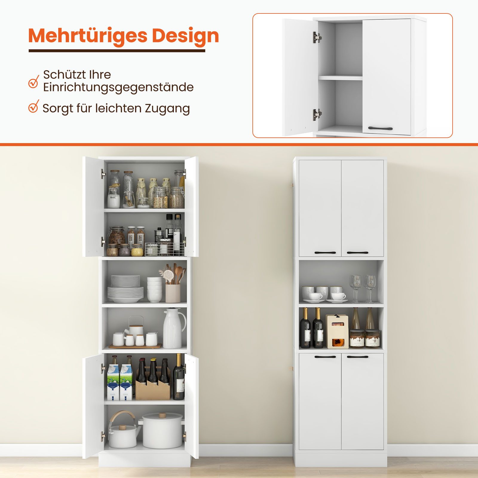 COSTWAY Küchenbuffet Küchenschrank Vorratsschrank 190cm weiß