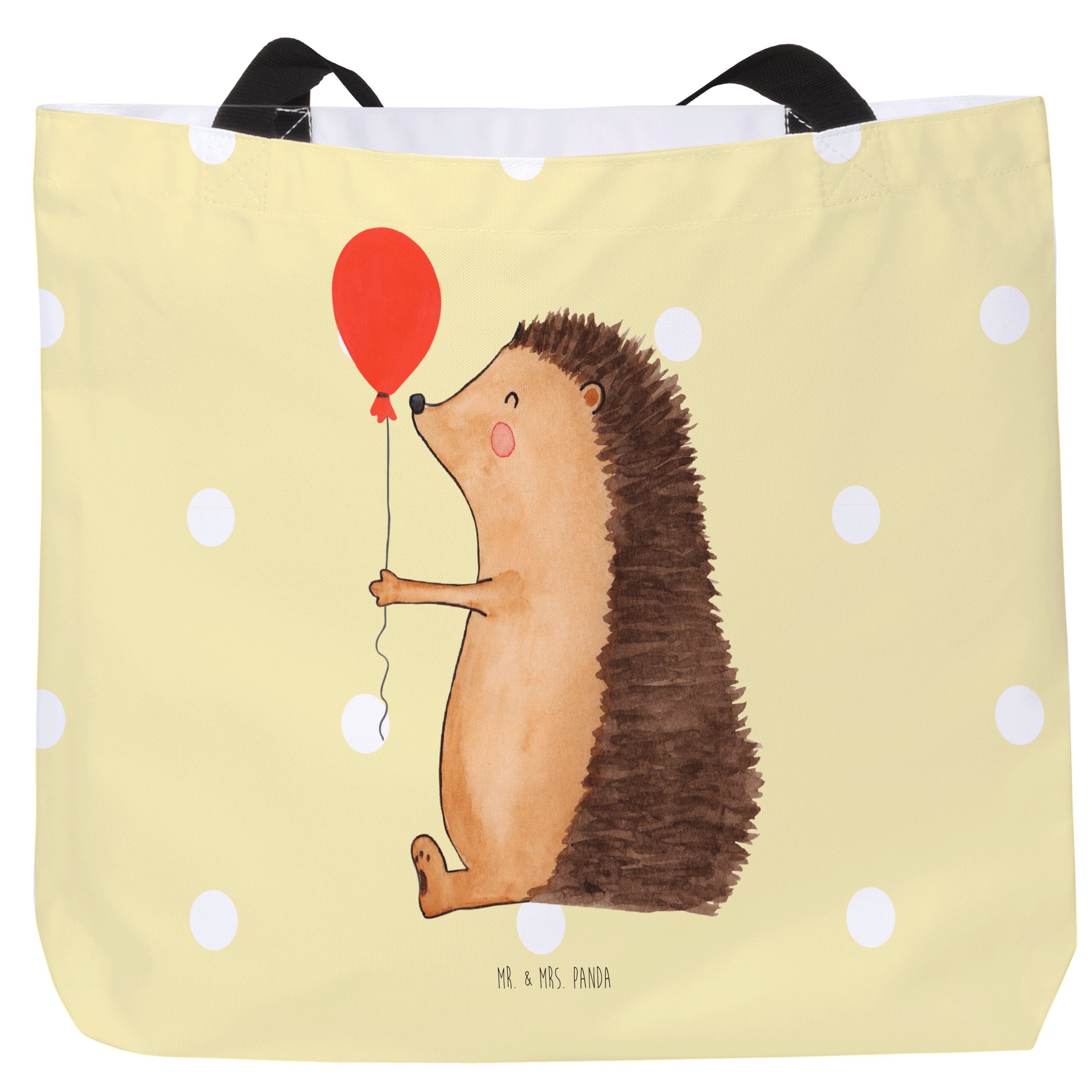 Mr. & Mrs. Panda Shopper Igel mit Luftballon - Gelb Pastell - Geschenk, Freizeittasche, Geburt (1-tlg)