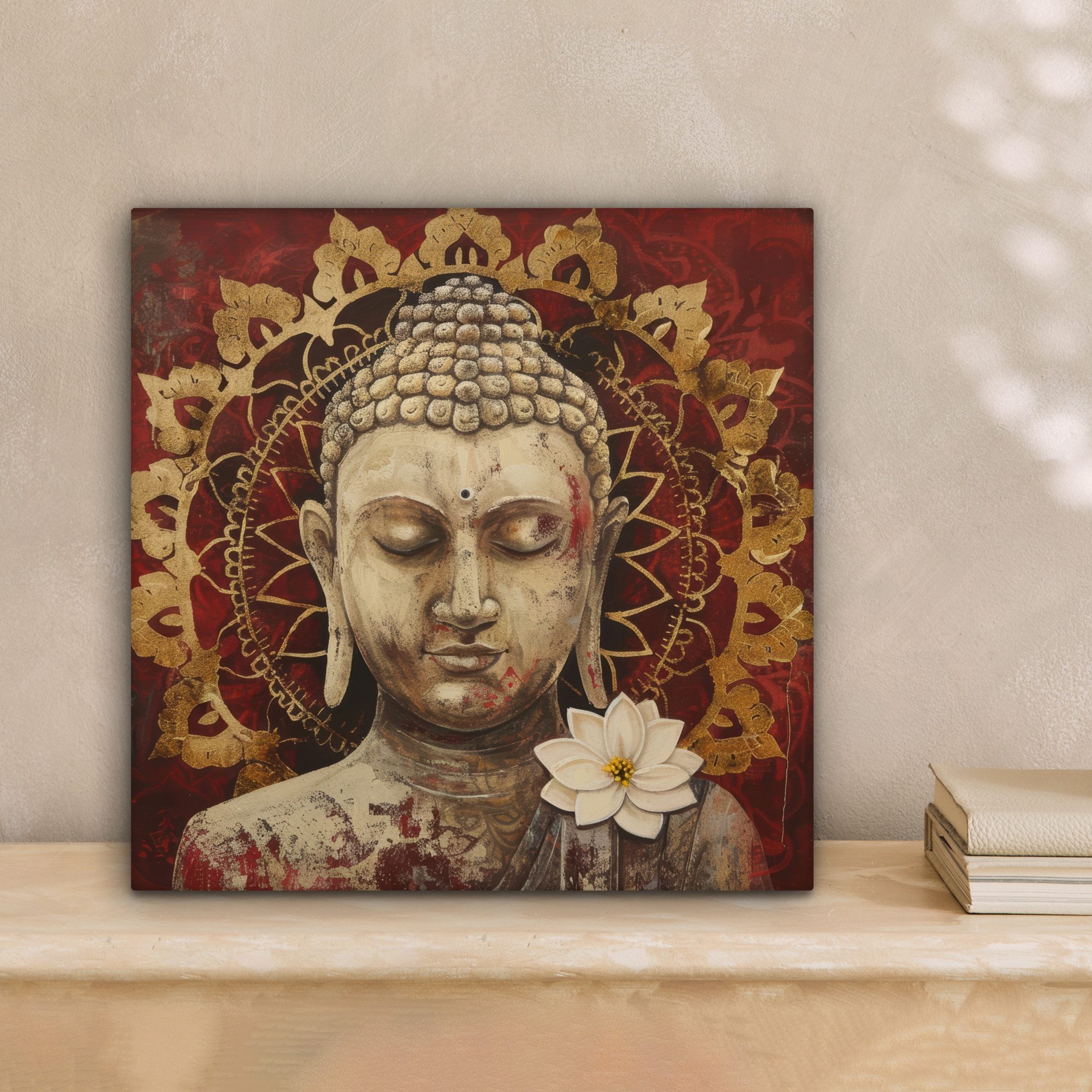 OneMillionCanvasses® Leinwandbild Buddha - Mandala - Blume - Rot - Gold - Z günstig online kaufen