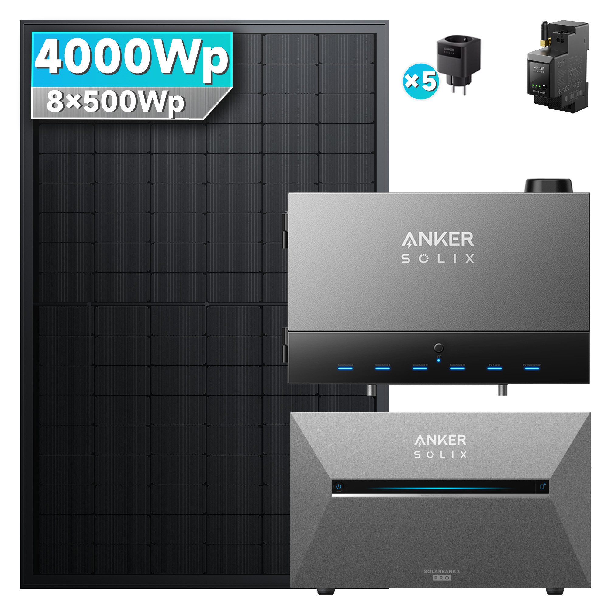 SolarMars Balkonkraftwerk mit Speicher 4000W mit Power Dock Solarbank Multisystem, (mit Anker Solix Solarbank 3 E2700 Pro und BP2700)