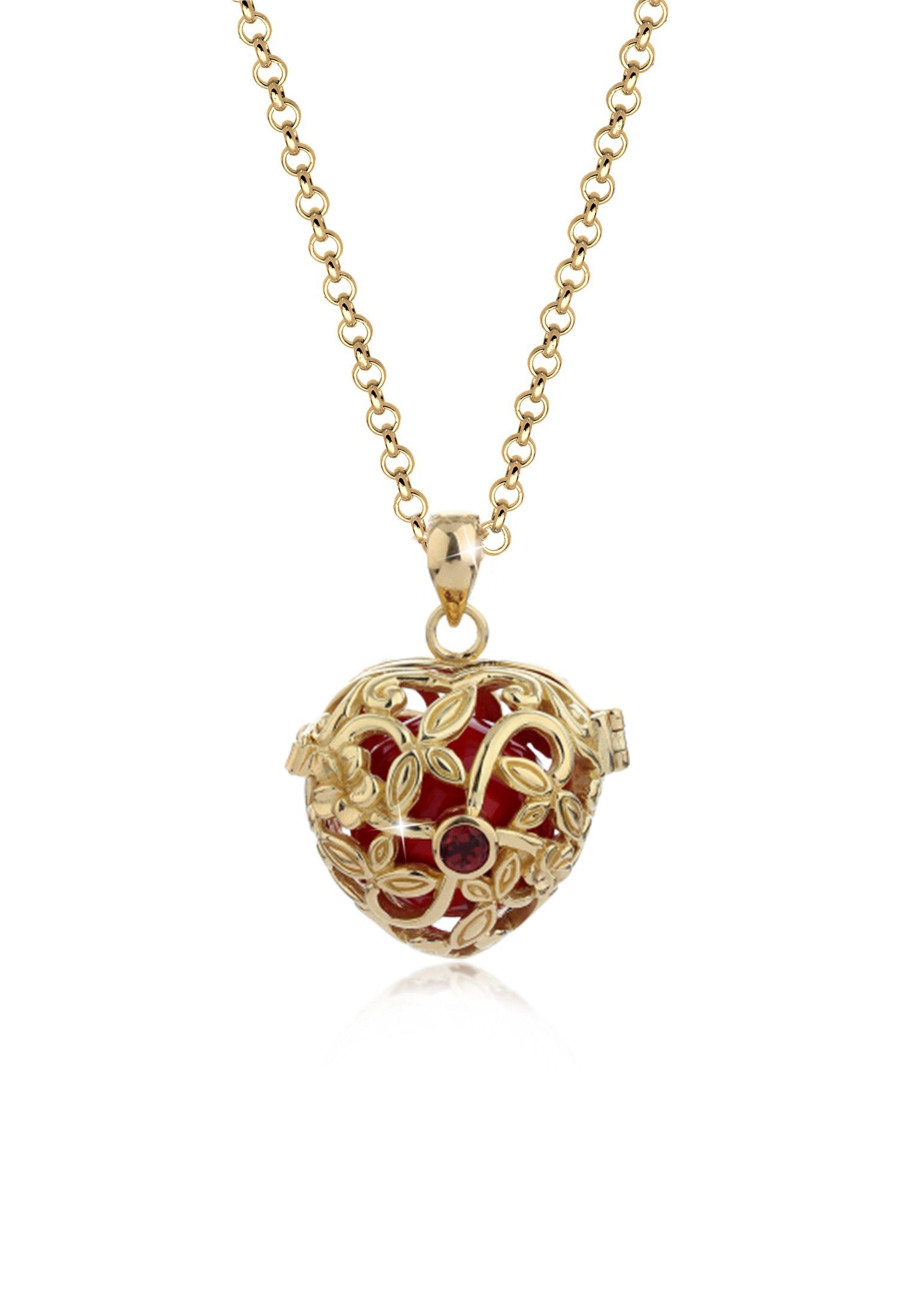 Herz 925 mit Anhänger Granat Klangkugel Silber, Kette Ornament Rot Engelsflüsterer Nenalina
