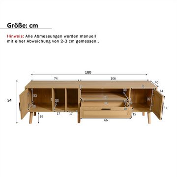 autolock TV-Schrank 180-cm-TV-Schrank mit Rattan-Dekoration, 2 Türen und einer Schublade