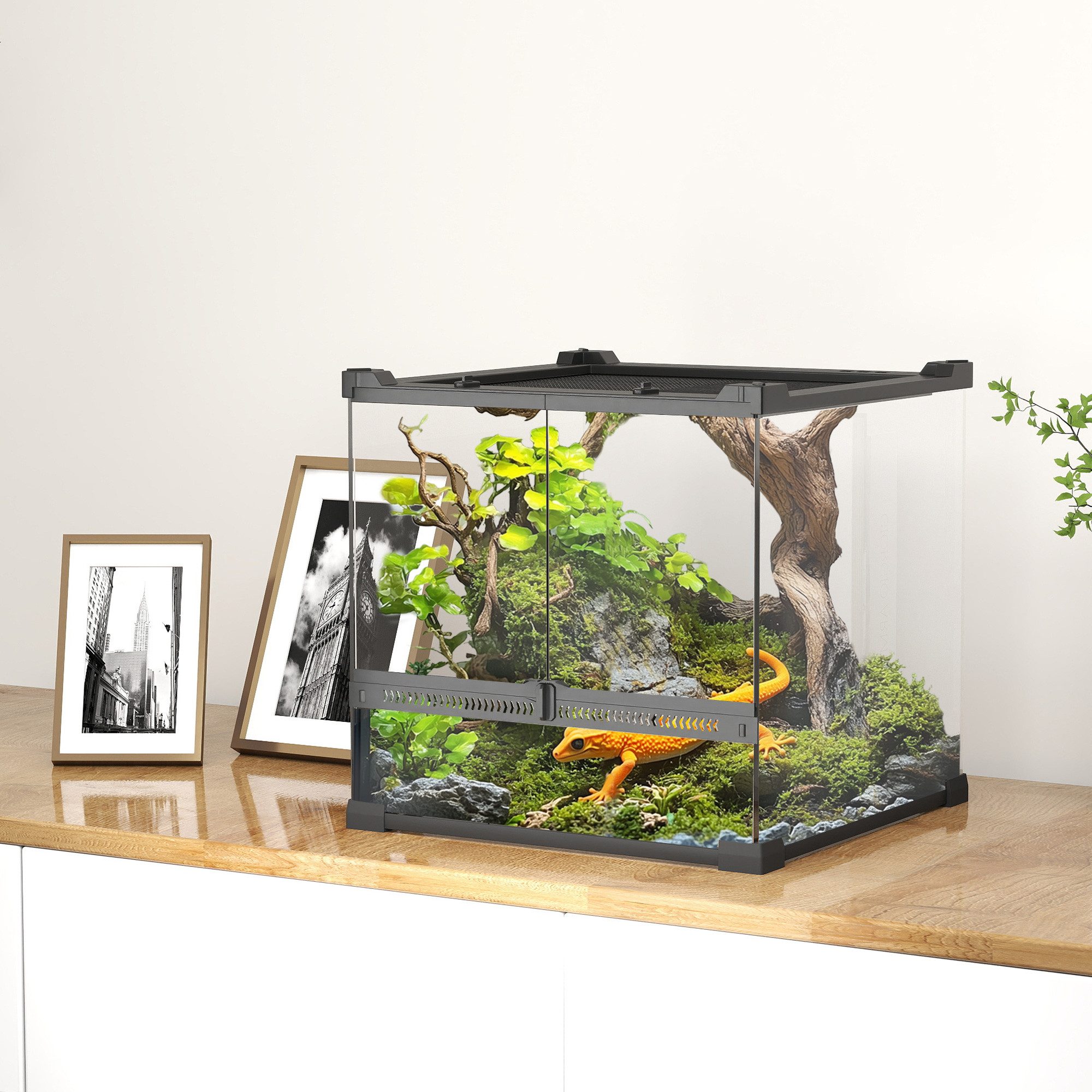 PawHut Terrarium Glasterrarium 24L Fütterungsbox mit Frontbelüftung, 360°-Rundumsicht