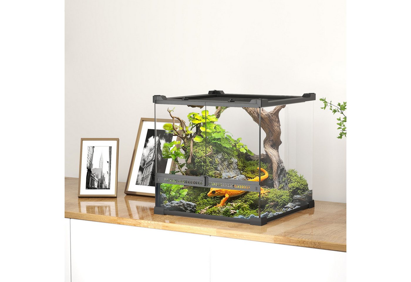PawHut Terrarium Glasterrarium 24L Fütterungsbox mit Frontbelüftung, 360°-Rundumsicht