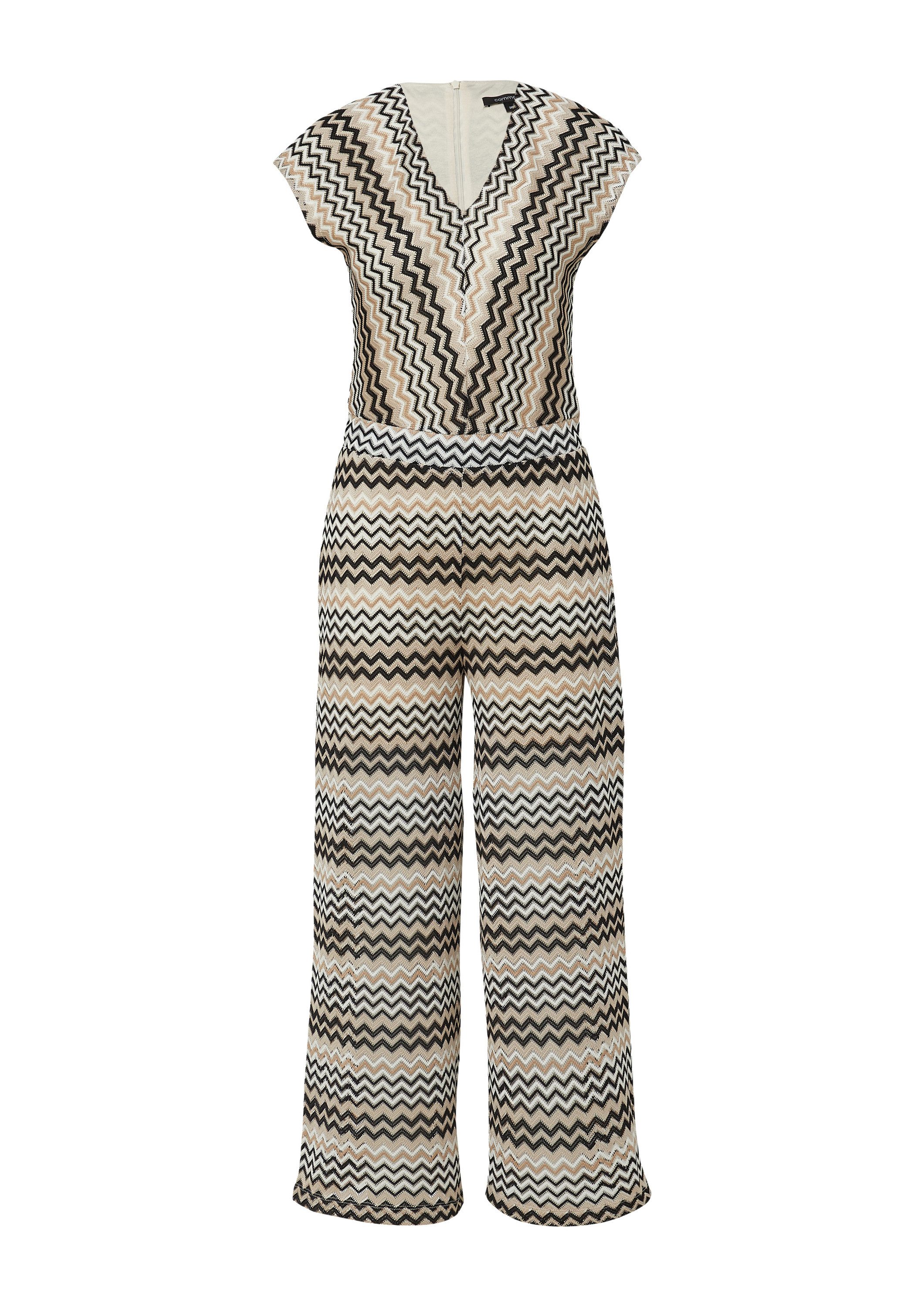 comma Jumpsuit Overall Jumpsuit aus Zick-Zack-Ajour mit V-Ausschnitt günstig online kaufen