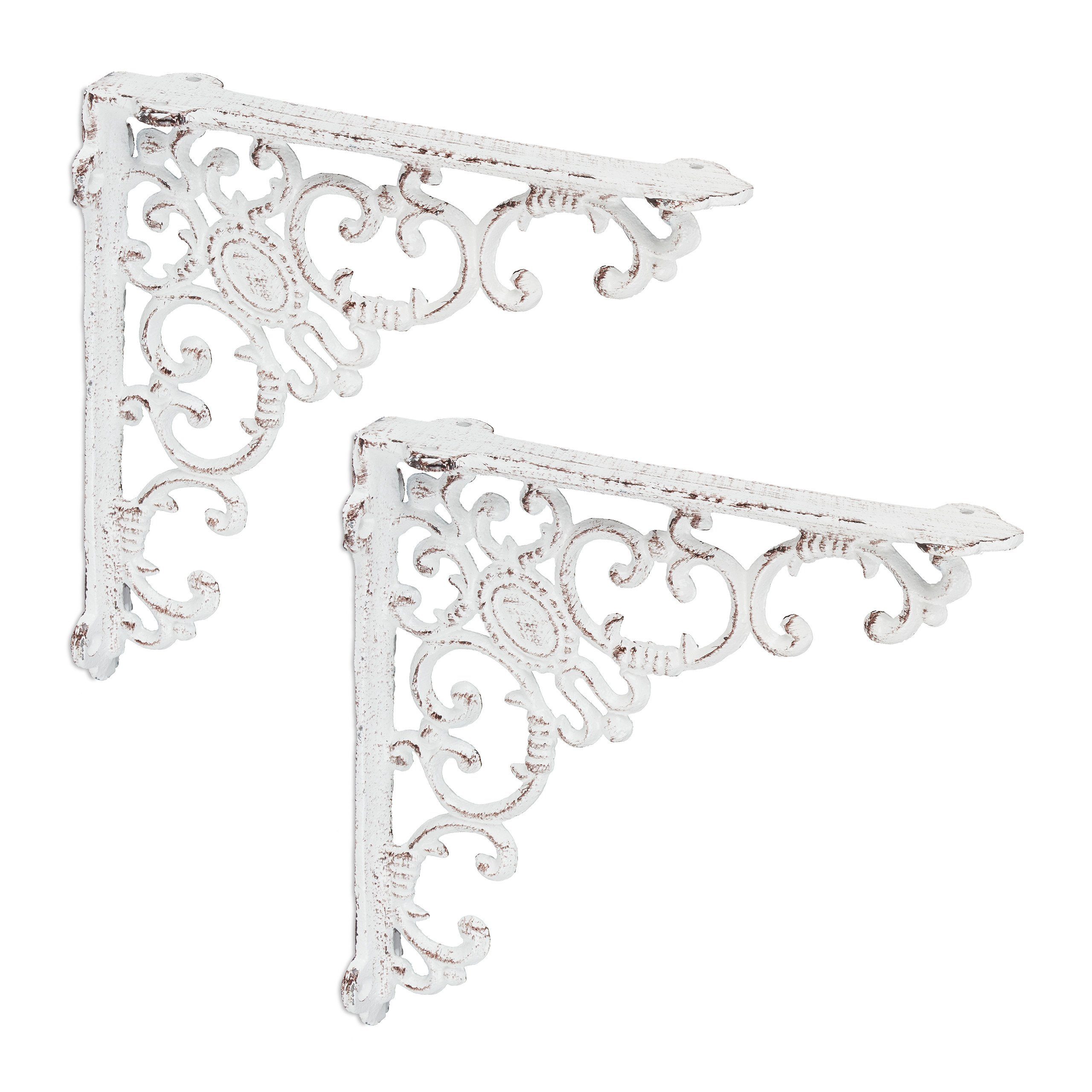 relaxdays Wandregalhalter 2er Set Regalwinkel antik, weiß günstig online kaufen
