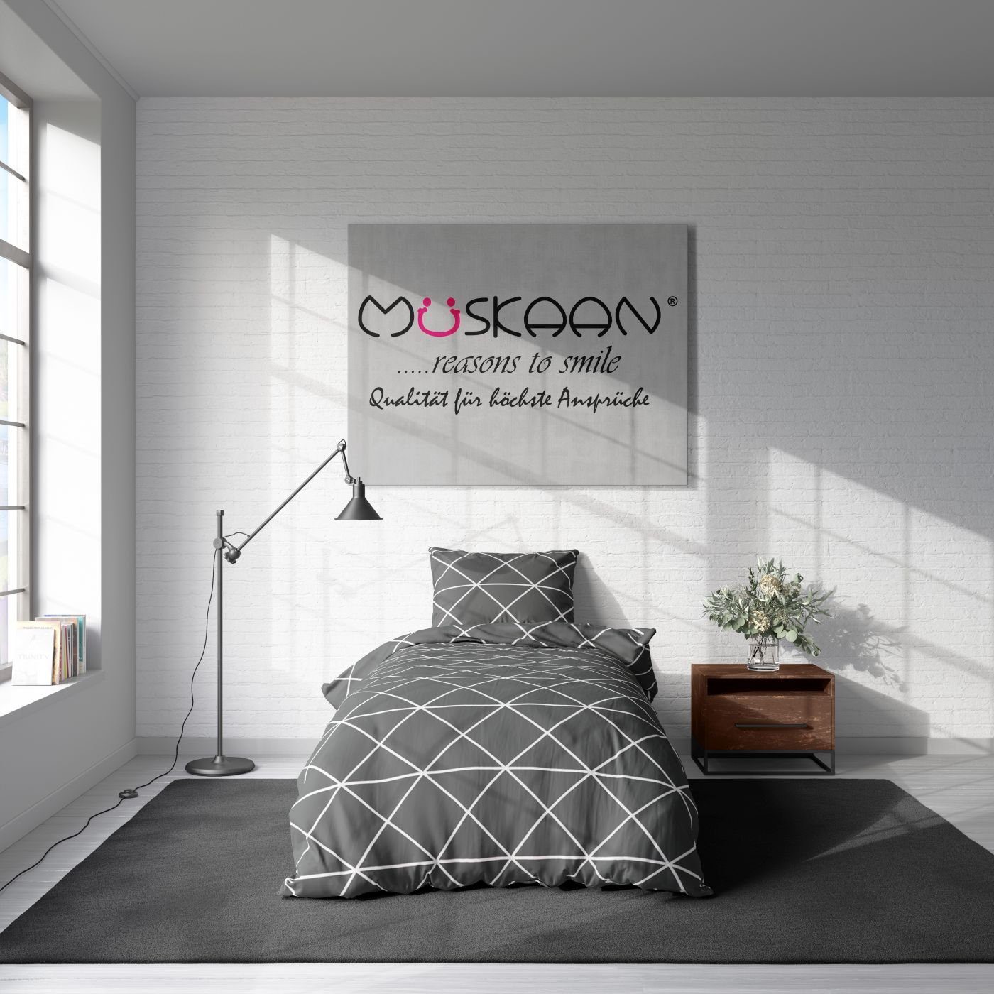 soma Bettwäsche Set Renforcé 135x200 Baumwolle Triangle anthrazit, Renforcé, 2 teilig, Geschenkidee atmungsaktiv weich sale Reißverschluss Partner Sommer – Bild 3 von 4