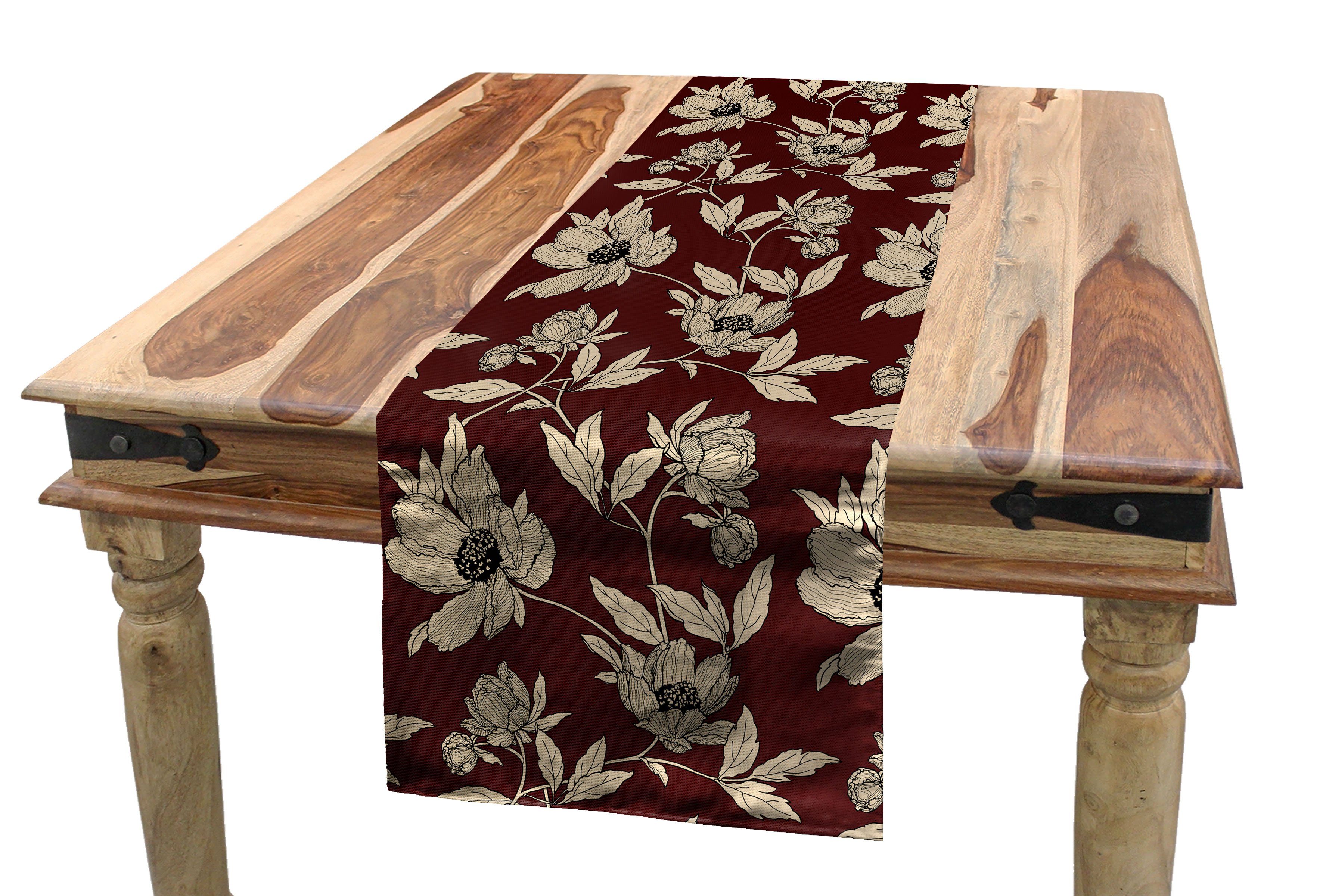 Tischläufer Klassische Küche Skizzieren Dekorativer Tischläufer, Floral Blumen Rechteckiger Abakuhaus Esszimmer