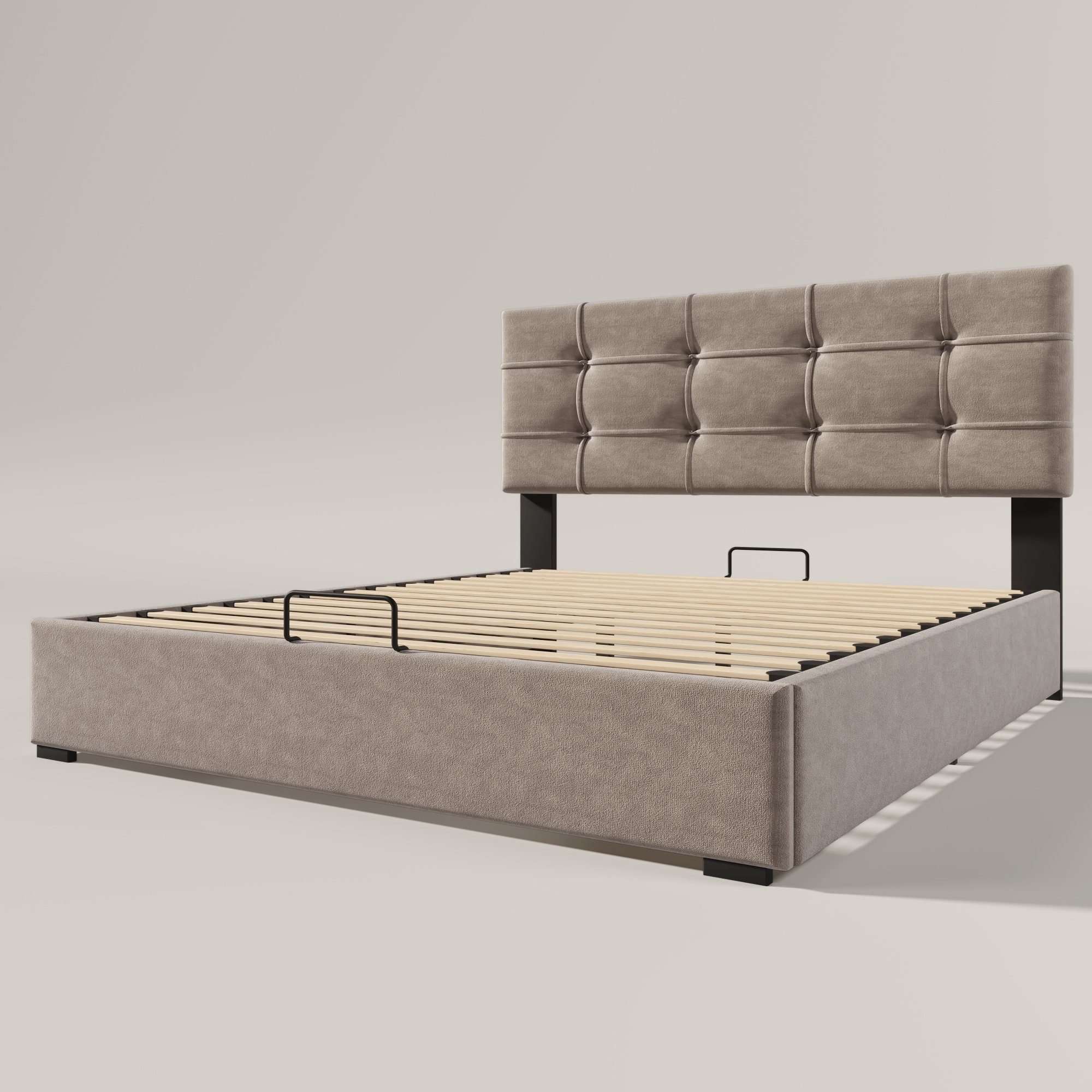 Boxspringbett (Funktionsbett, Doppelbett mit Bettkasten, Lattenrost und verstellbarem Kopfteil), Polsterbett hydraulisches Bett 140x200 cm, Bezug aus Samt