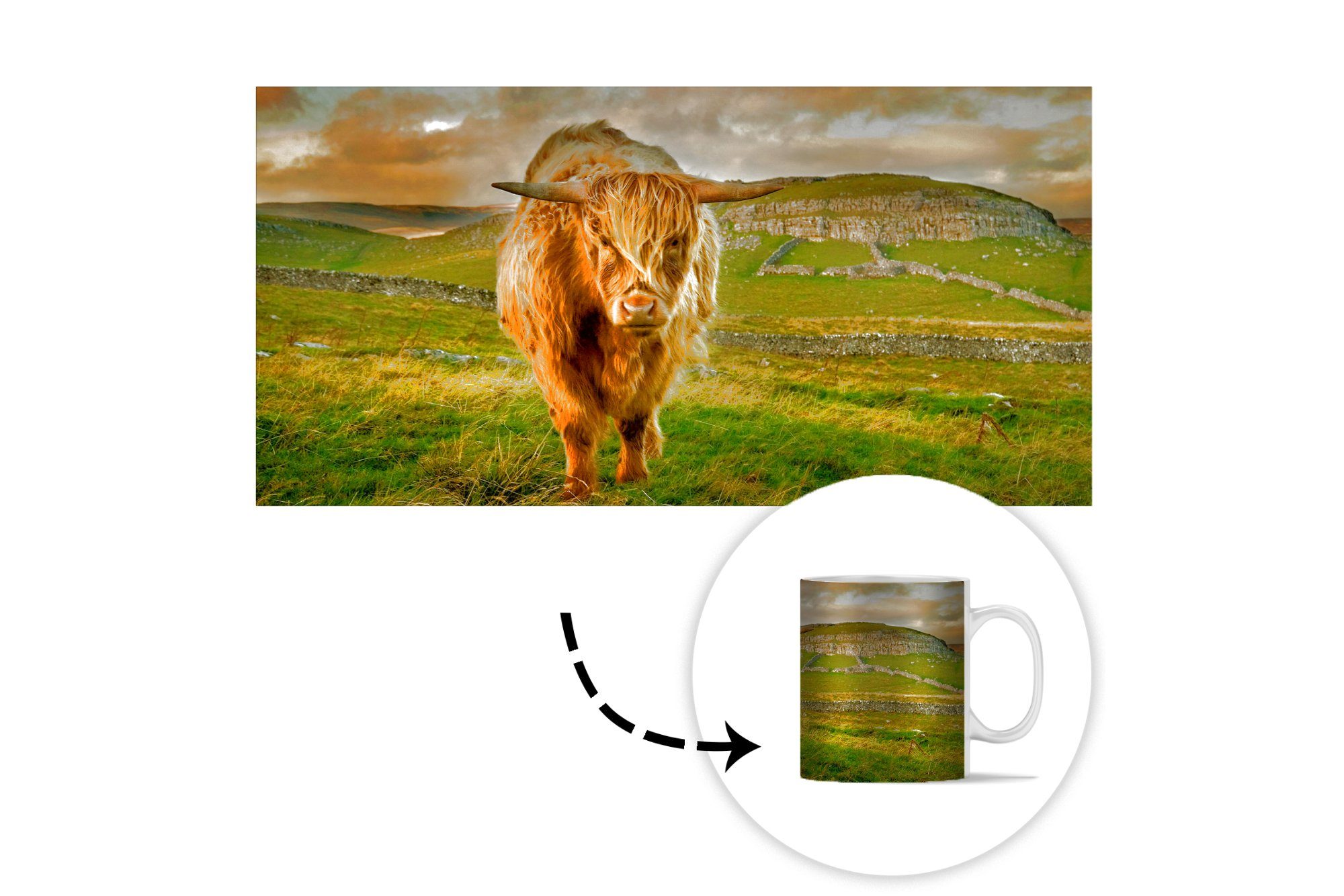 Teetasse, Kaffeetassen, - Keramik, Schottischer Gras Teetasse, - Becher, Highlander MuchoWow Geschenk Berg, Tasse