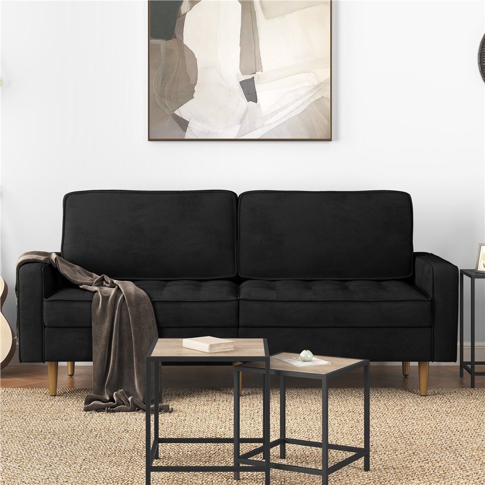 Yaheetech Sofa, 2-Sitzer Samt-Sofa Modernes cm Schlafcouch Polstersofa 173,5×76×84 schwarz
