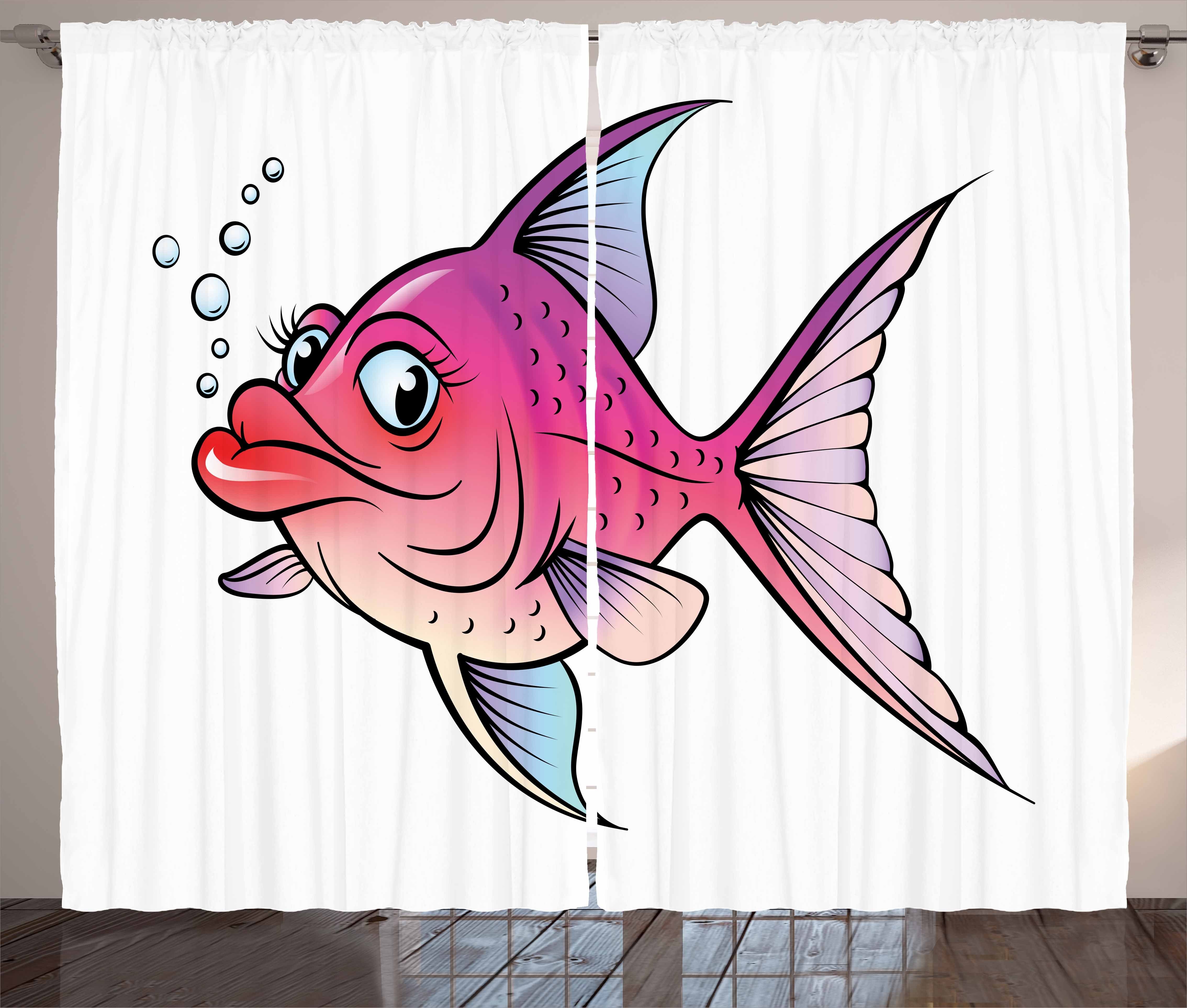 Schlaufen Schlafzimmer Fisch Goldfish Kräuselband Abakuhaus, mit Gardine Female Cartoon Vorhang und Haken,
