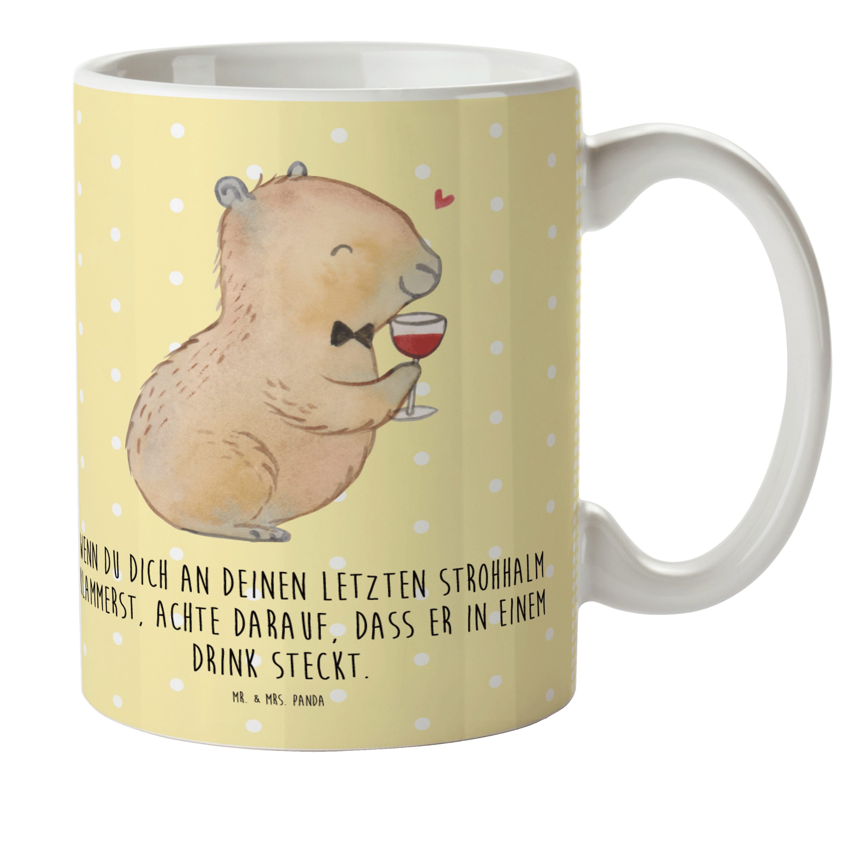 Mr. & Mrs. Panda Kinderbecher Capybara Wein - Gelb Pastell - Geschenk, lustige Sprüche, Kinderbeche, Kunststoff