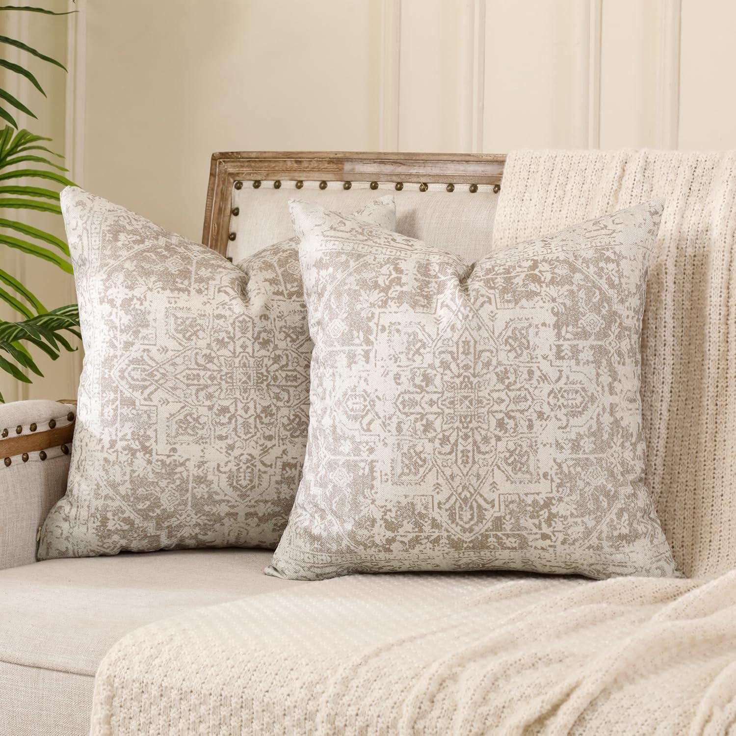 LuxusKollektion Kissenbezug Kissenbezug Ethno Beige Creme 40x40 2er Set, (2 Stück)