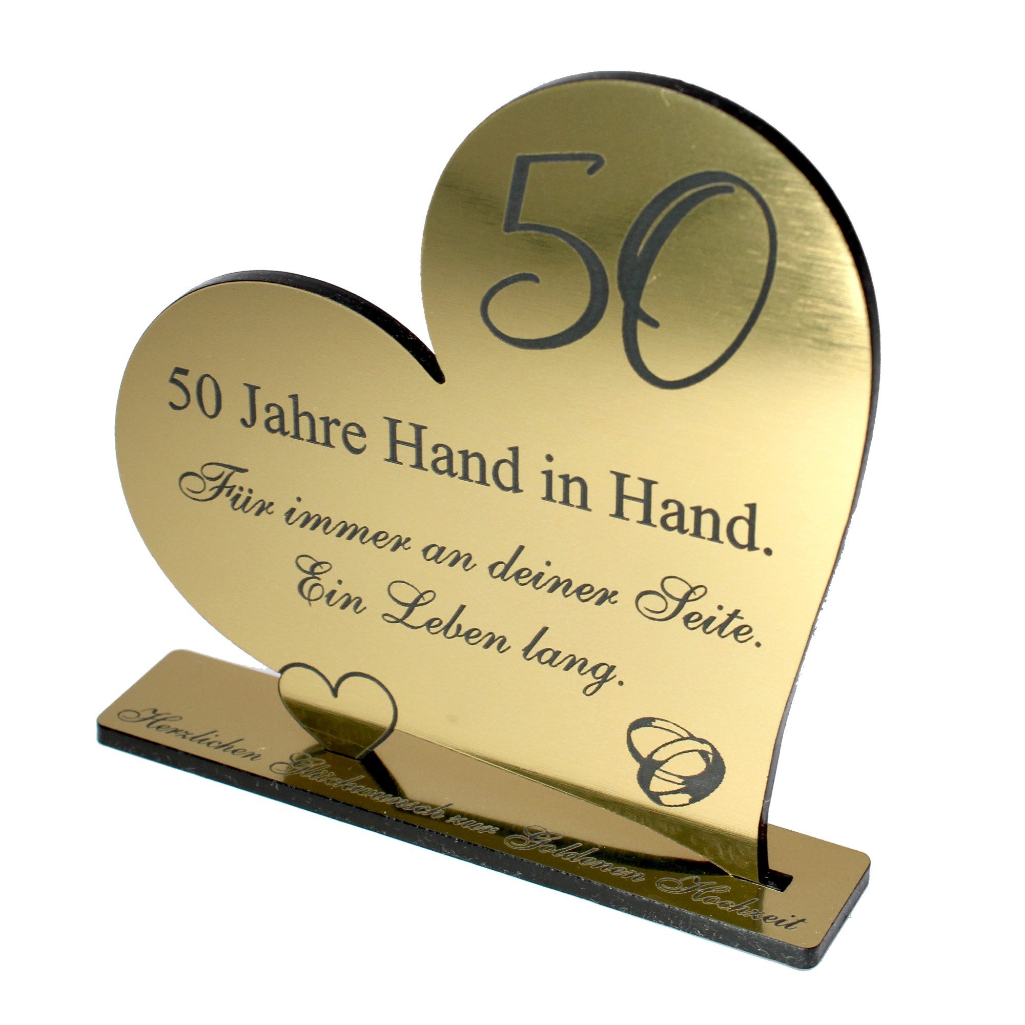 Dekolando Hochzeitskarte Goldene Hochzeit Geschenk Herz 50 Jahre Goldoptik Aufsteller 10 cm