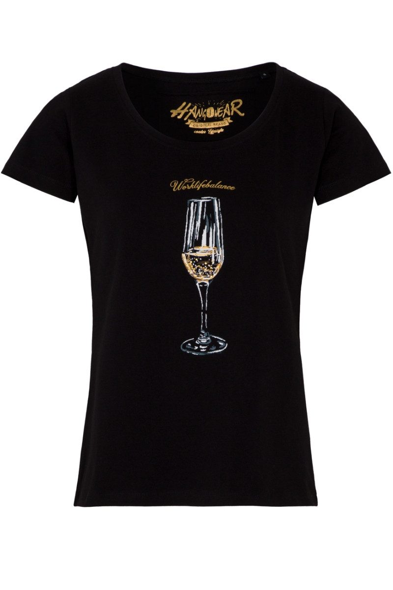 Hangowear Trachtenshirt Trachtenshirt Damen - WORKLIFEBALANCE - schwarz