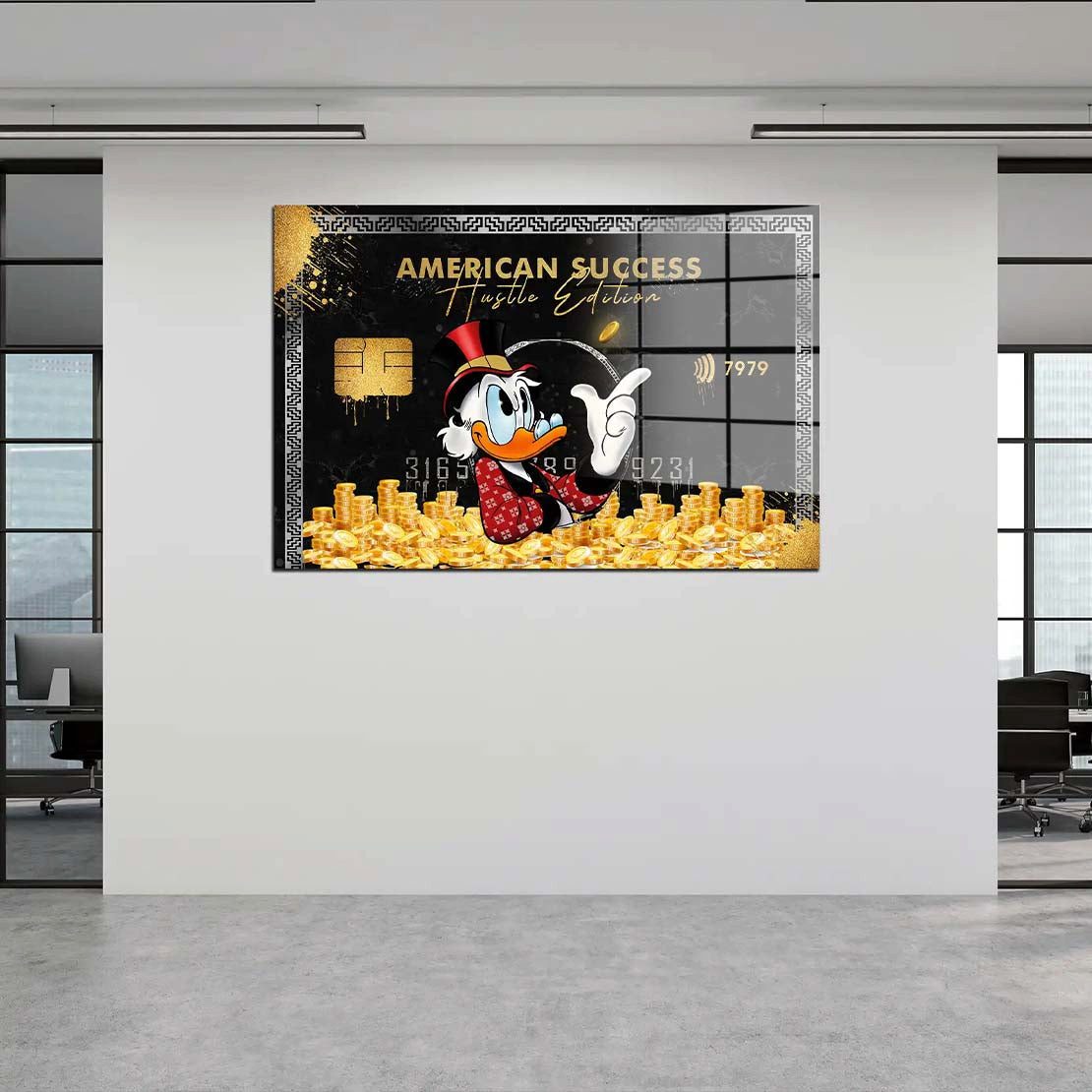 Artedinoi Acrylglasbild Duck Acrylglasbild Wandbild Karte Motivation Pop Art Comic Rot XXL, Comic-Erpel mit Erfolgs-Spielkarte