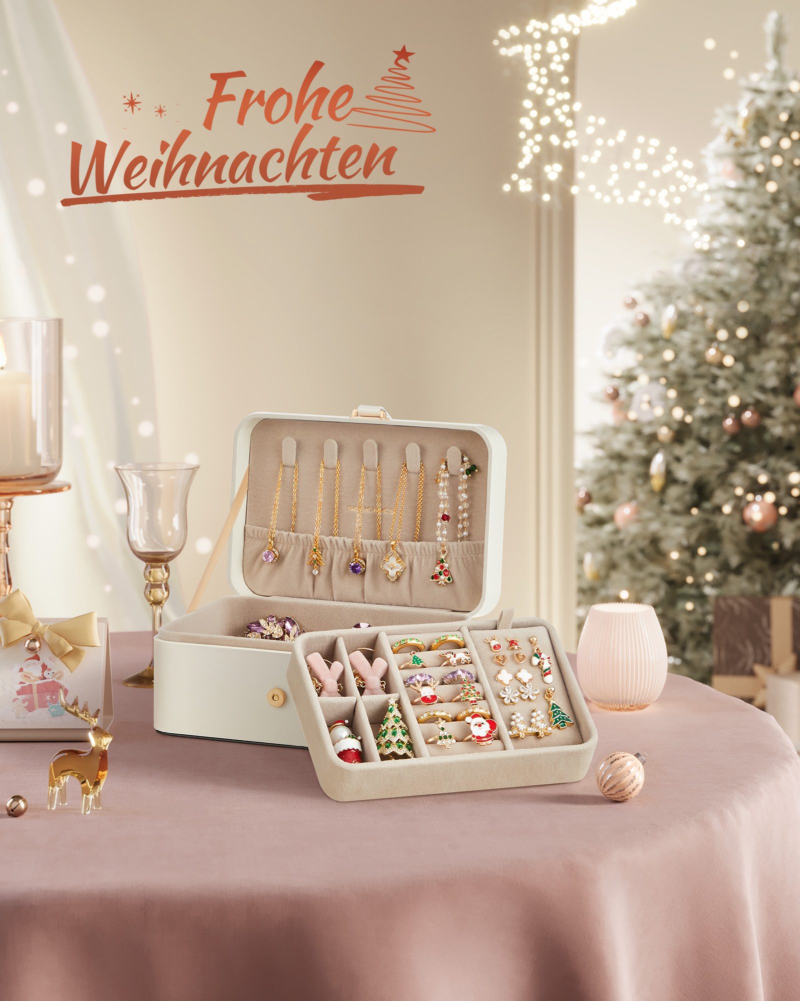 SONGMICS Schmuckkasten Schmuckaufbewahrung Schmuck-Reiseetui, 2 Ebenen trag günstig online kaufen