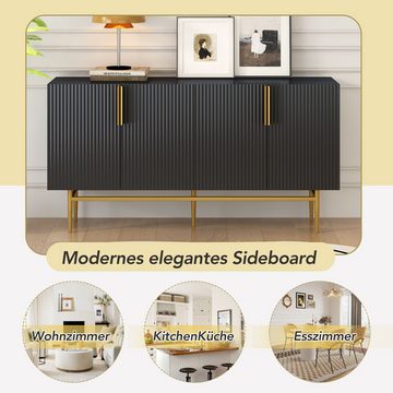 HAUSS SPLOE Sideboard mit 4 Türen, goldfarbener Metallgriff für Wohnzimmer, Flur schwarz (Wohnzimmer, Schlafzimmer, Flur)