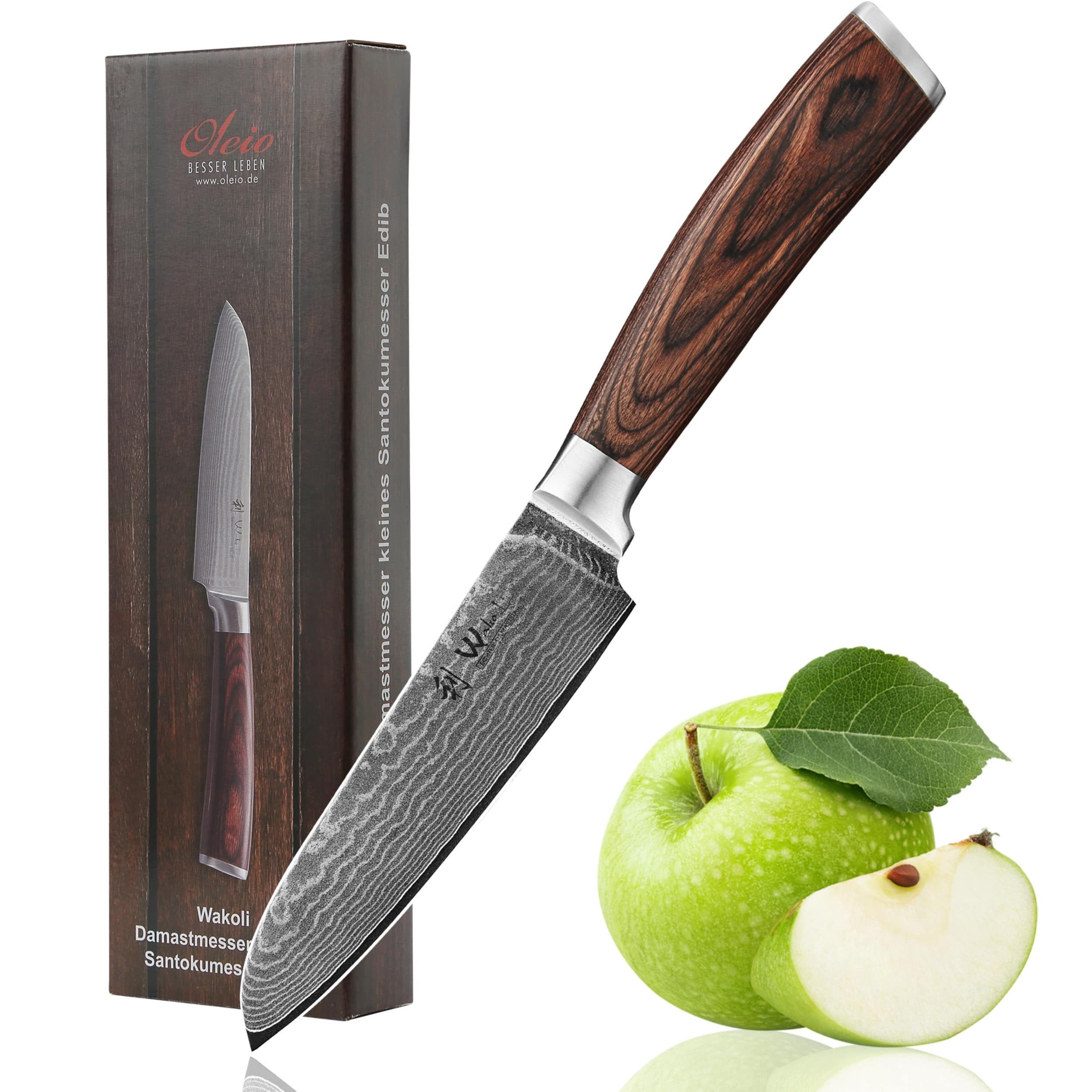 Wakoli Santokumesser EDIB Damast Kleines Santoku I Küchenmesser Kochmesser I12cm Klinge, VG10 Kern, 67 Lagen Damaststahl, Pakkaholzgriff, inkl. Geschenkbox