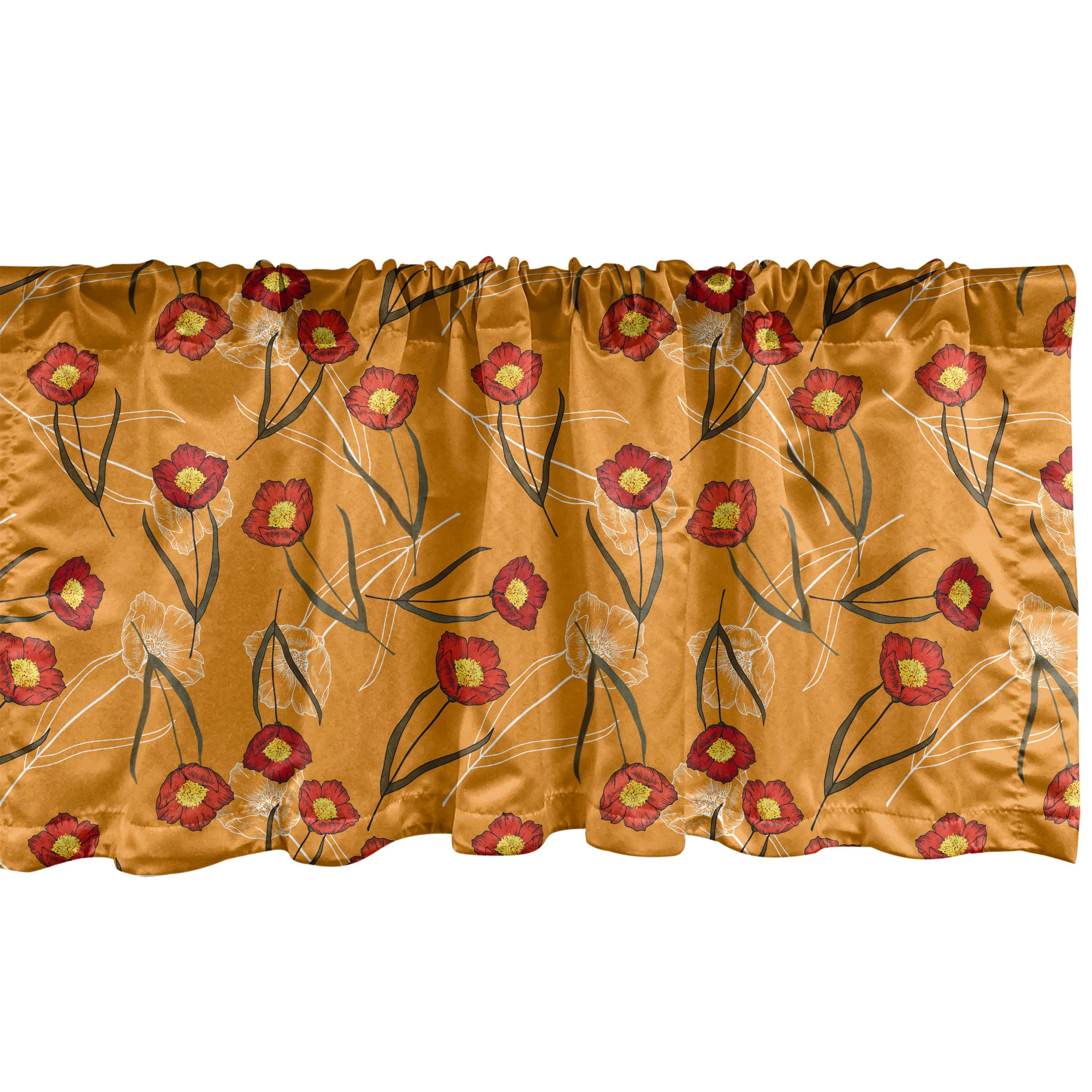 Scheibengardine Vorhang Volant für Küche Schlafzimmer Dekor mit Stangentasche, Abakuhaus, Microfaser, Botanisch Pfingstrosen Umrißzeichnungen