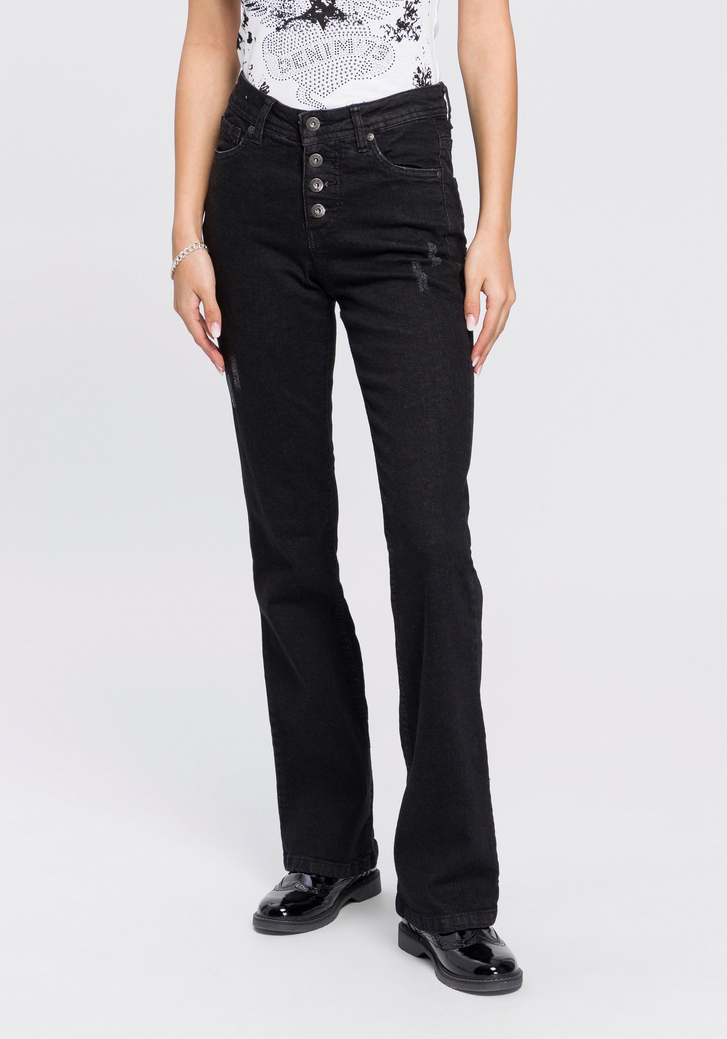 Arizona Bootcut-Jeans »mit sichtbarer Knopfleiste« High Waist online kaufen  | OTTO