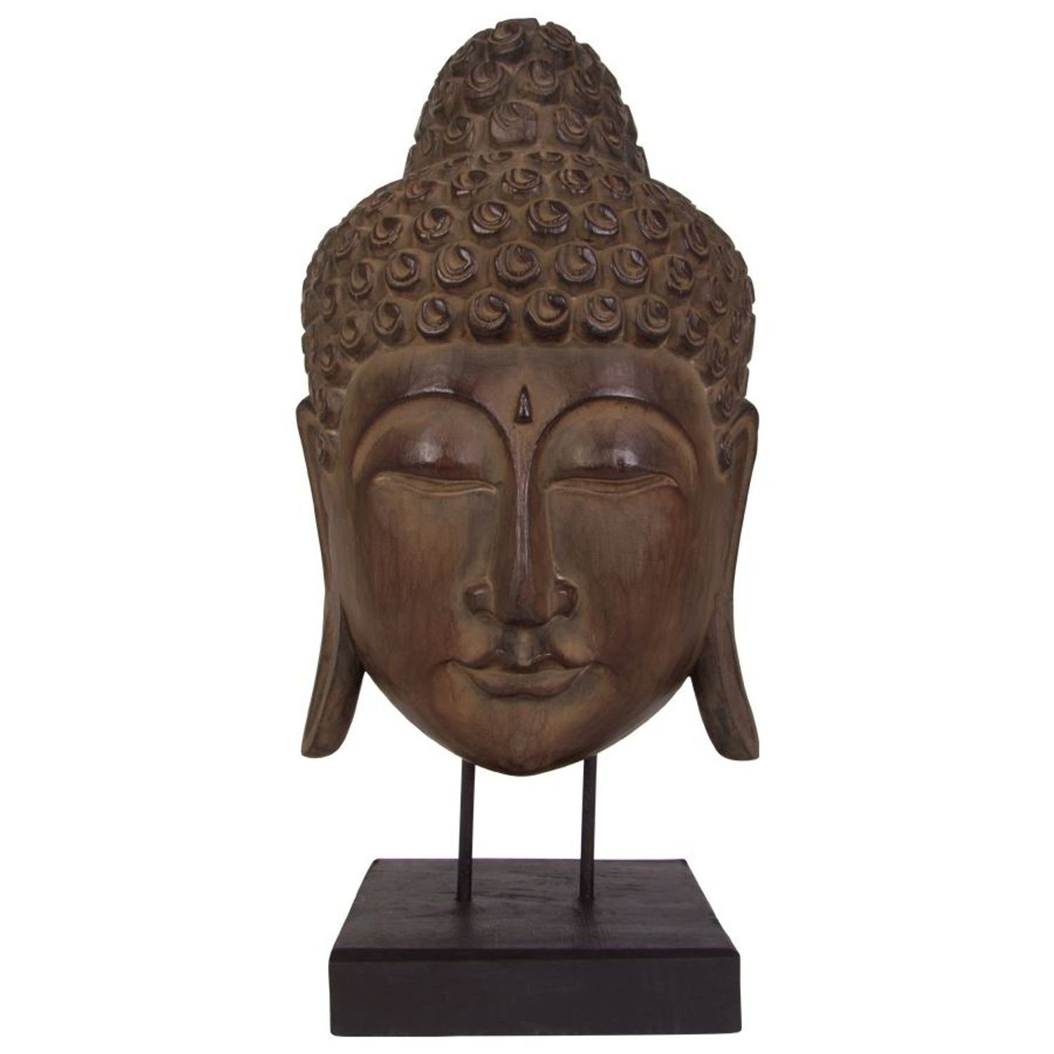 BURI Dekofigur Buddha Maske 65cm auf Holzsockel Statue Dekofigur Skulptur Holzmaske F