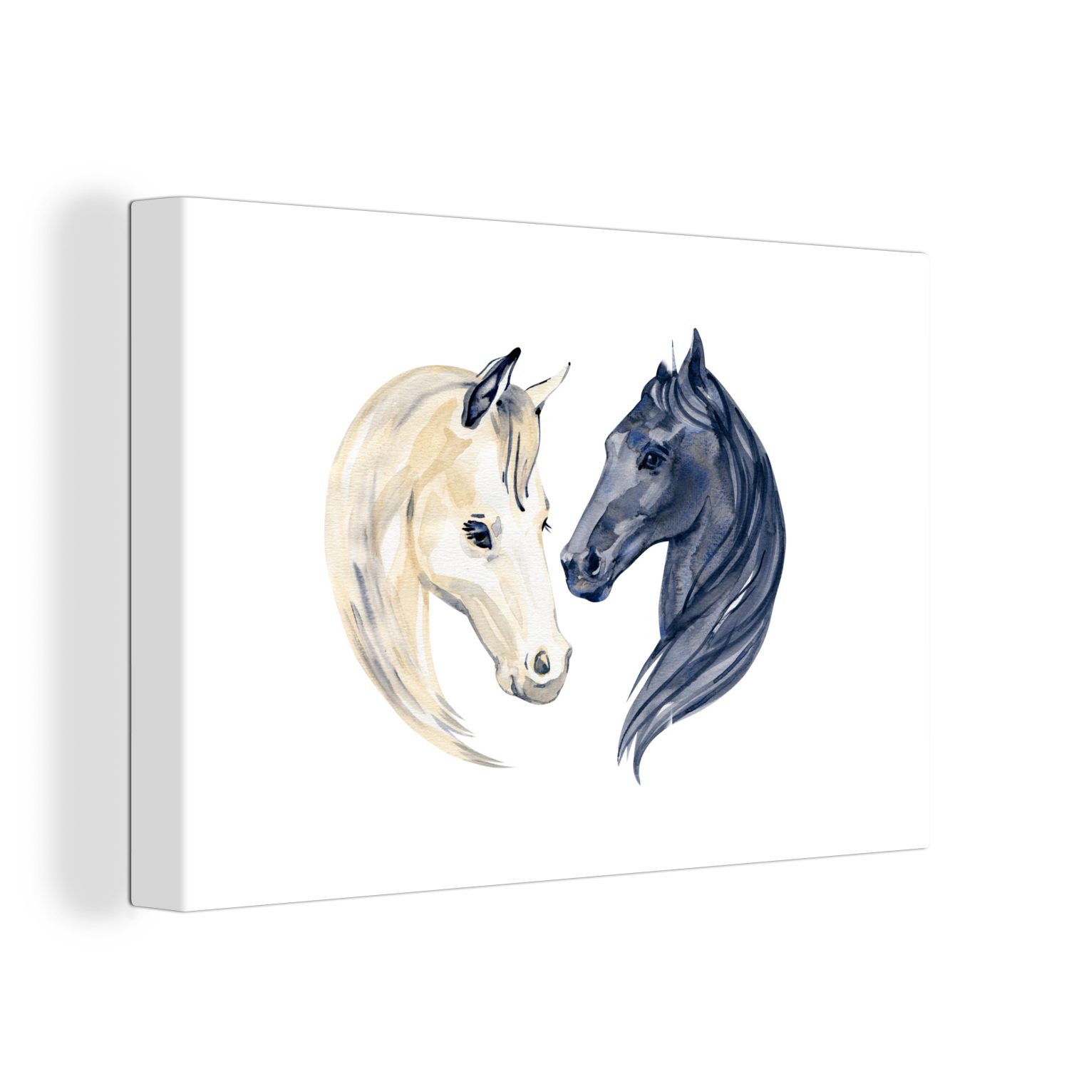 OneMillionCanvasses® Leinwandbild Pferde - Aquarell - Weiß - Mädchen - Kinder - Mädchen, (1 St), Wandbild Leinwandbilder, Aufhängefertig, Wanddeko, 30x20 cm