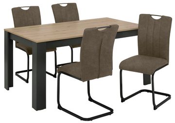 Home affaire Essgruppe Napoli, (Set, 5-tlg., 4 Freischwinger + 1 Esstisch), 5-teilige Tischgruppe mit modernem Freischwinger Stuhl und Esstisch