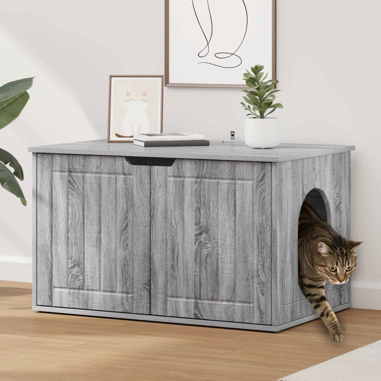 vidaXL Tierkorb 85 x 55 x 50,5 cm Katzenhaus Graues Sonoma 85x55x53,5 cm Spanplatte