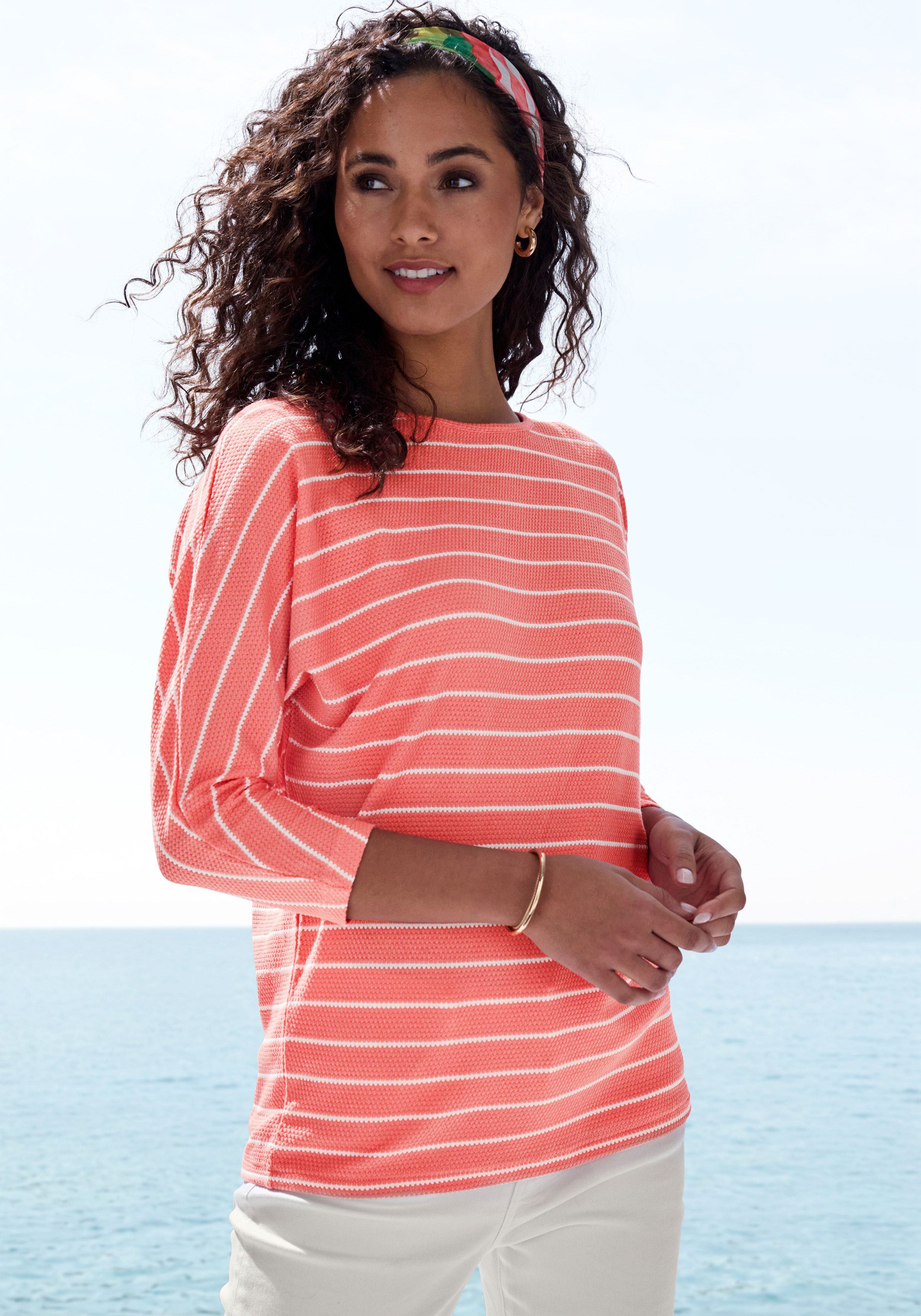 3/4-Arm-Shirt mit modischer Streifenstruktur
