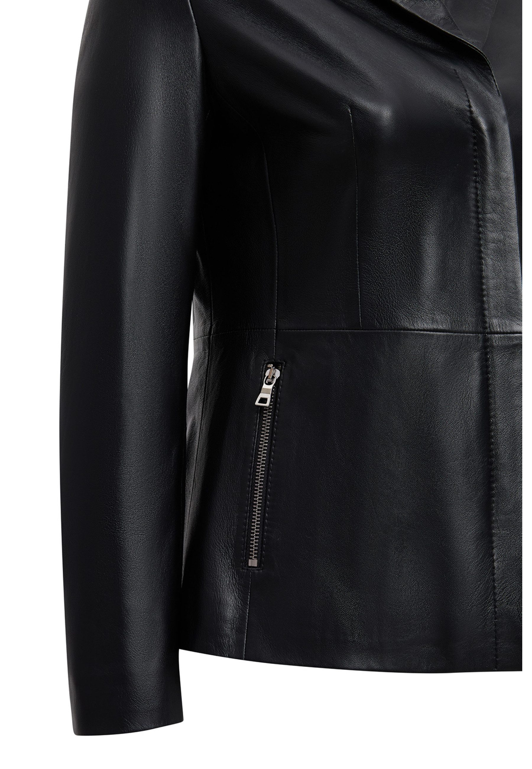 Derimod Lederjacke Helen Lederjacke Regular Fit, Reißverschluss, Reverskragen, Kurz, Textilfutter
