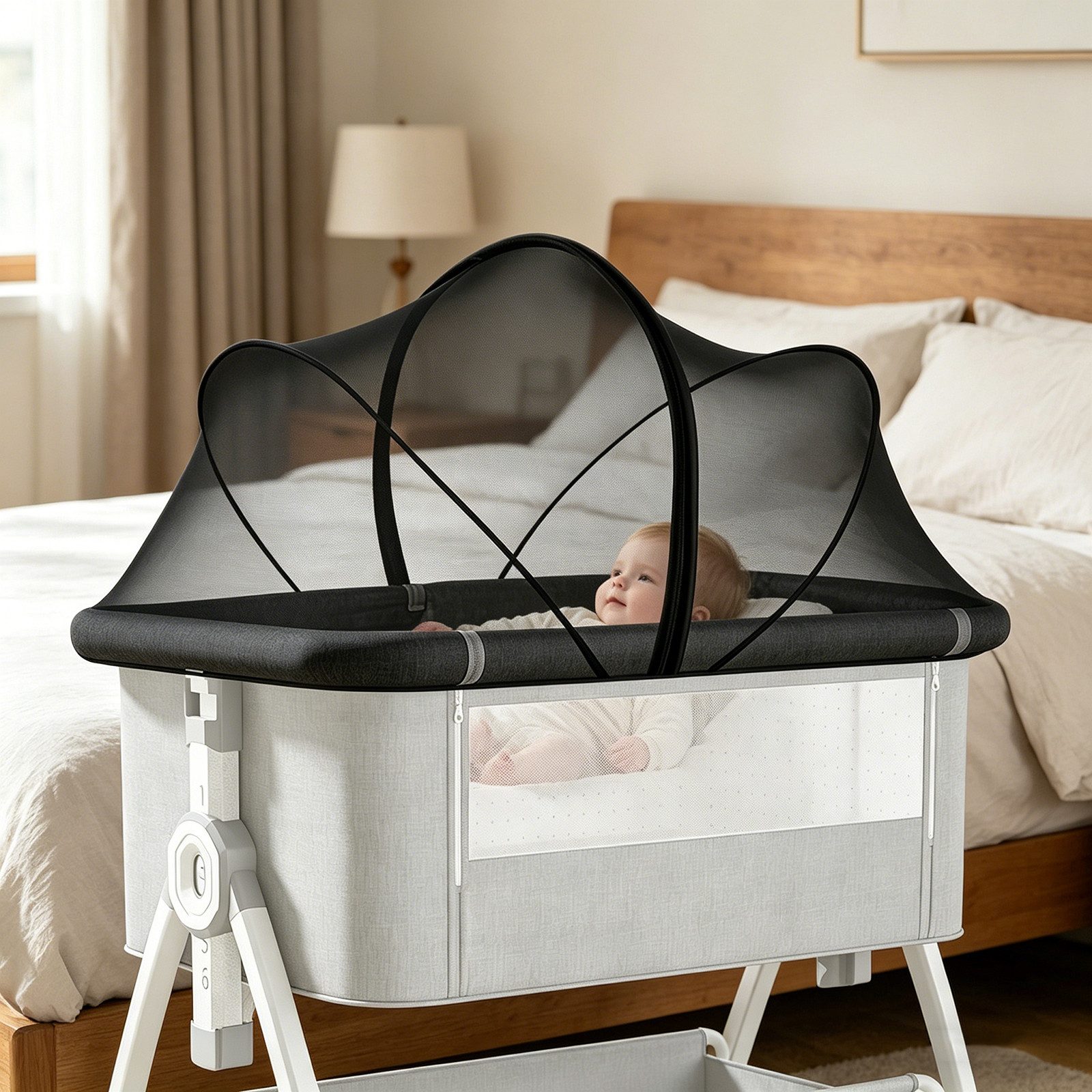 BlingBin Moskitonetz Atmungsaktives stabiles Moskitonetz mit umlaufendem Reißverschluss, (1 Stück, 1 St., 105 × 60 cm), waschbar passend für Kinderbett, Reisebett und Beistellbett