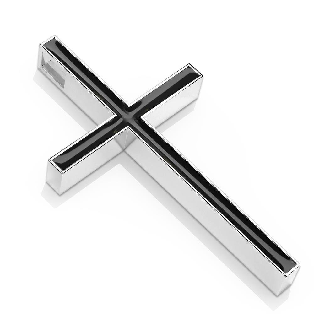 BUNGSA Anhänger Set Anhänger Kreuz mit schwarzer Emaille Silber aus Edelstahl Unisex (1-tlg), Pendant Halsketten