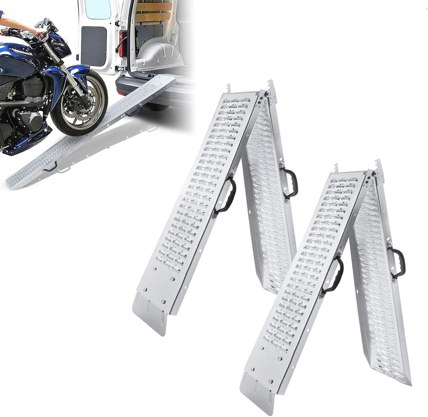 FIVMEN Auffahrrampe Laderampe Faltbar Verladerampe 2 x Auffahrschiene Motorradrampe Rampe, für PKW, Anhänger, Treppe, Fahrrad Max 400 kg