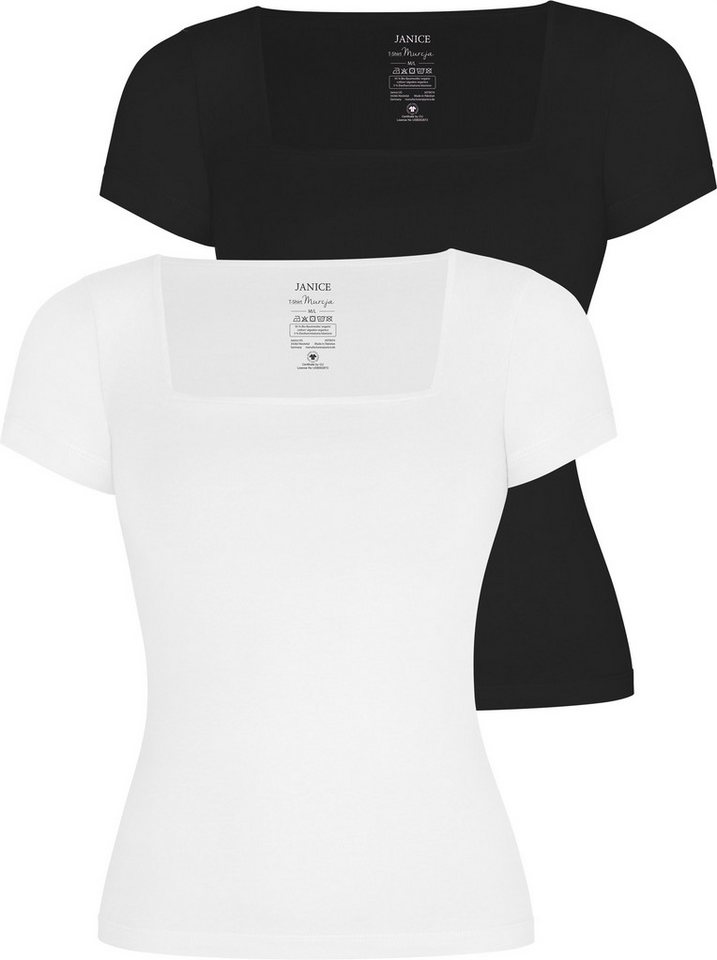 Janice Kurzarmshirt 2er Set Damen Shirt mit eckigem Ausschnitt Kurzes Shirt aus Baumwolle