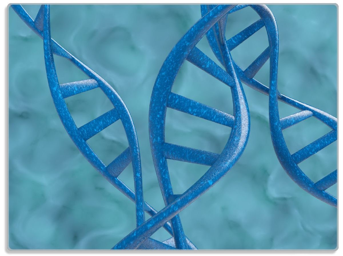 Wallario Schneidebrett DNA-Strang in blau auf türkisem Hintergrund, ESG-Sicherheitsglas, (inkl. rutschfester Gummifüße 4mm, 1-St), 30x40cm | Schneidebretter