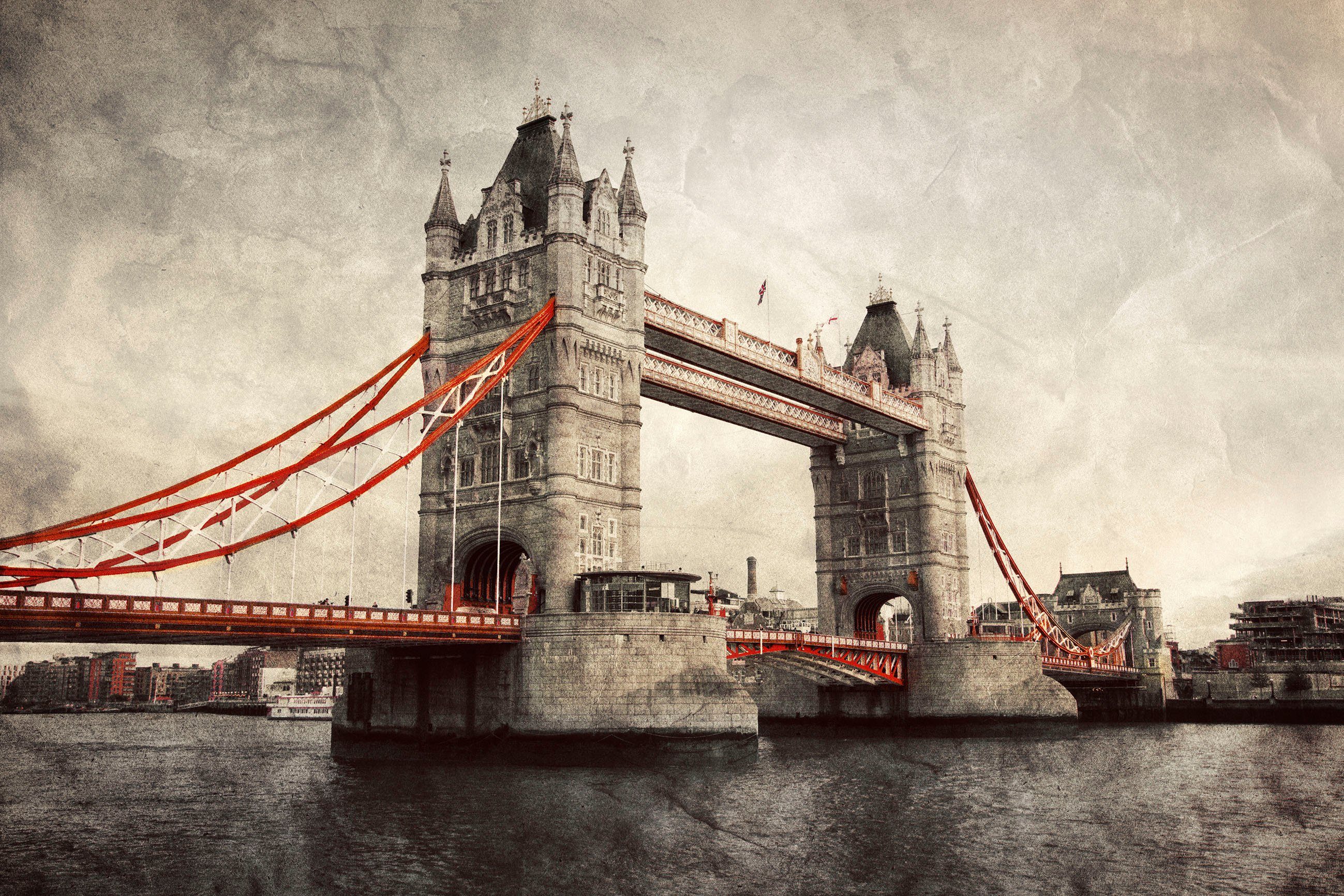 queence Leinwandbild Tower Bridge, Brücken, Großbritannien, Kunst, London, Modern, Rain, Schwarz-Weiß, Städte, Premium-Leinwandstoff, Handarbeit aus Deutschland