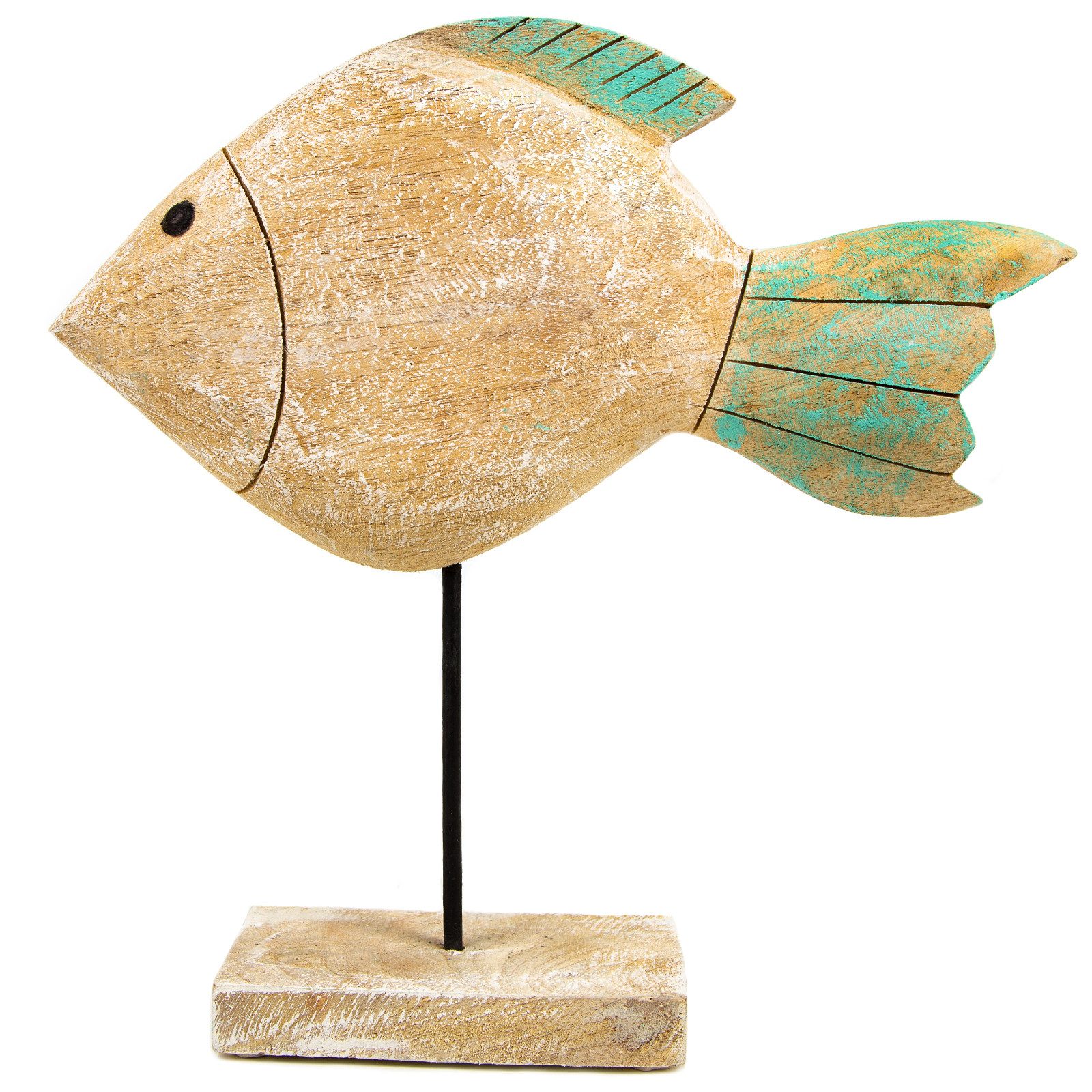 Dekofigur Großer Fisch aus Mangoholz 27 x 26 x 7 cm