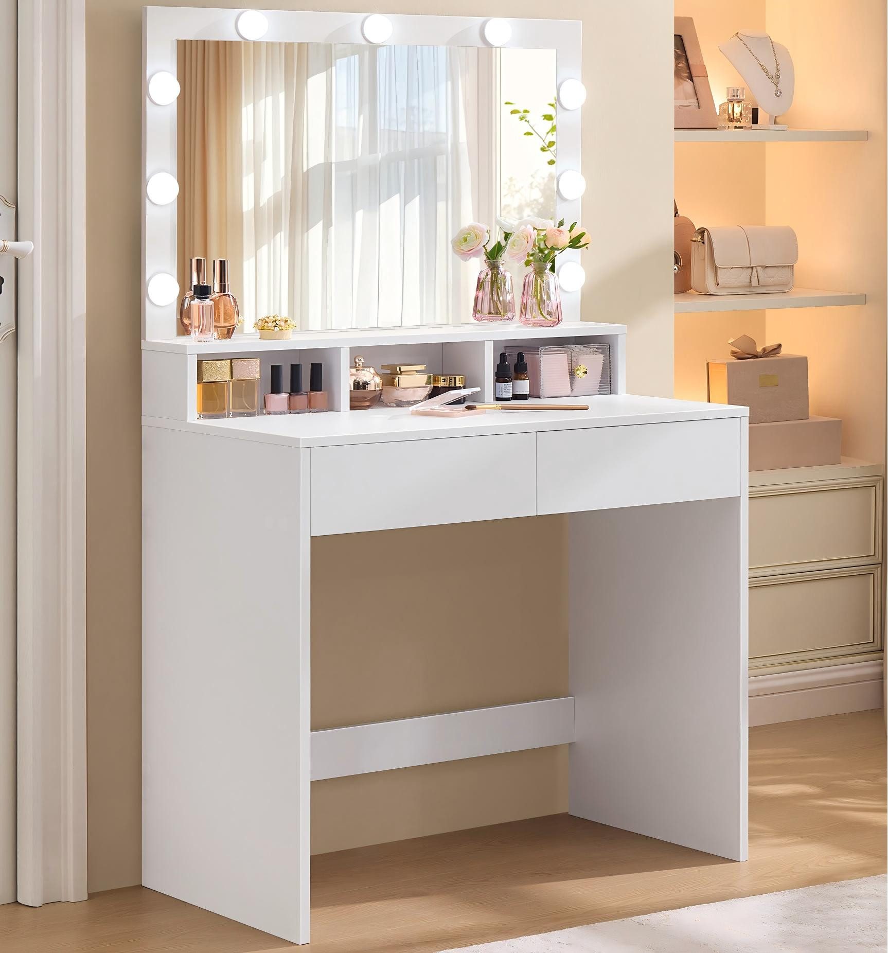 VASAGLE Schminktisch mit LED-Beleuchtung, einstellbare Helligkeit, Frisiert günstig online kaufen