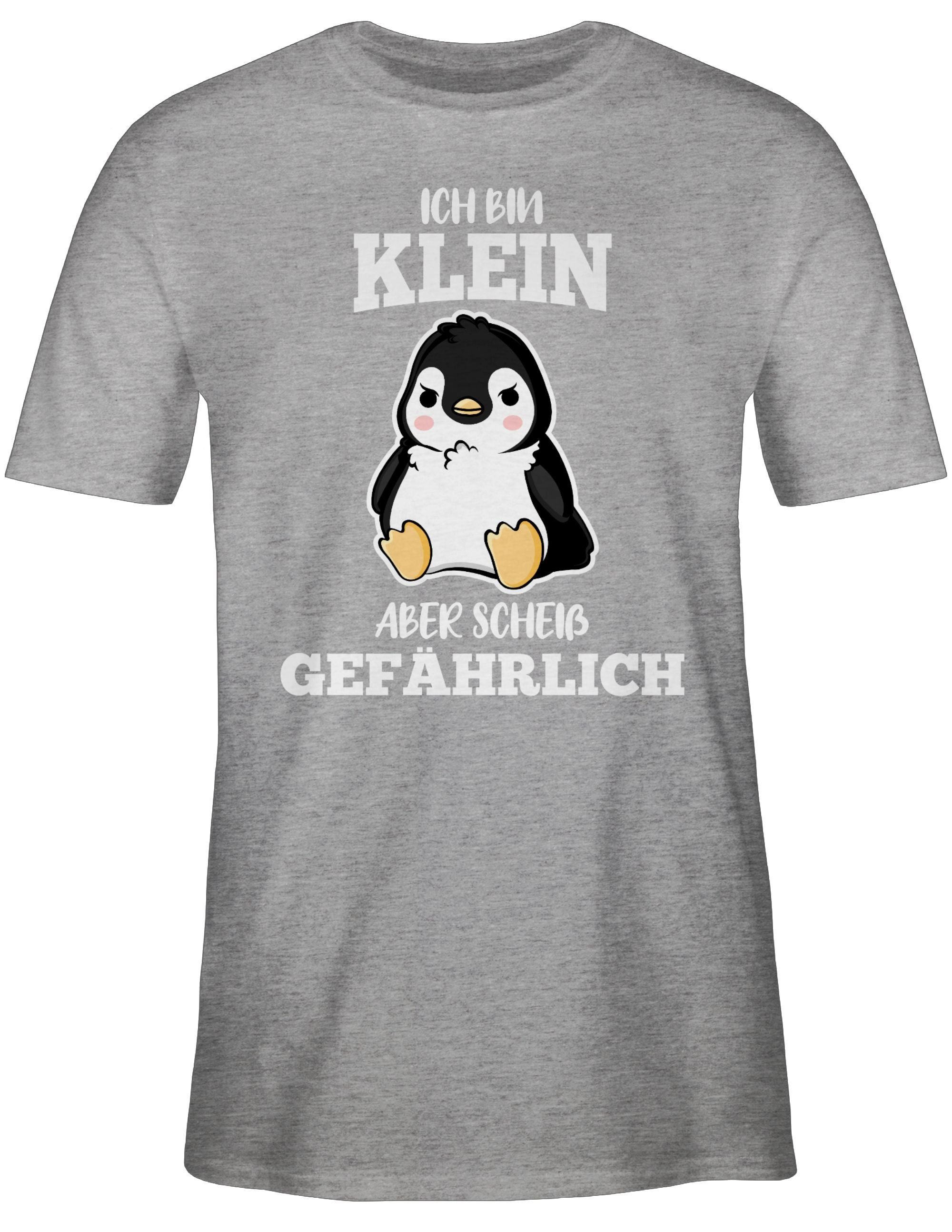 Shirtracer T-Shirt Ich bin klein aber scheiß gefährlich Pinguin weiß Sprüche Statement mit Spruch 02 Grau meliert