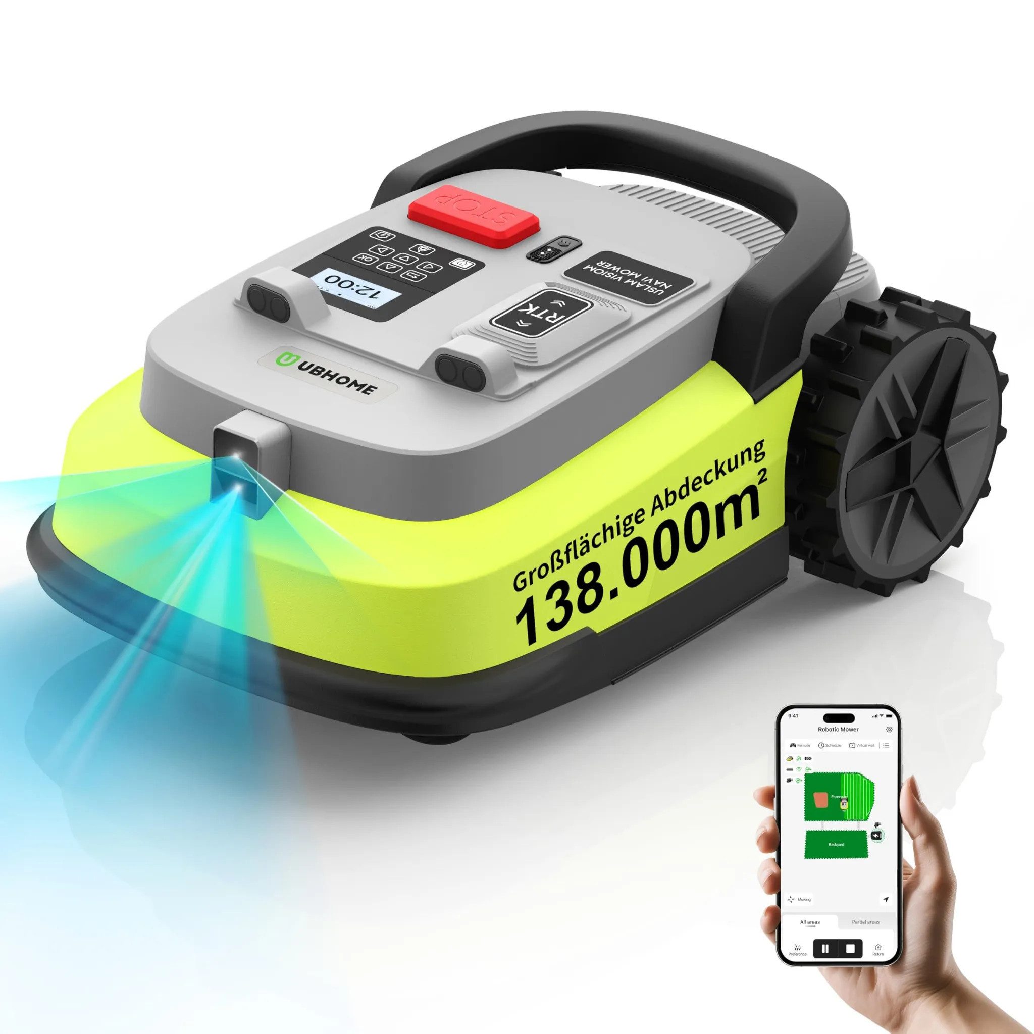 Blossom Rasenmähroboter Mähroboter ohne Begrenzungskabel, Rasenmäher Roboter, RTK & KI Vision, bis 1000 m² Rasenfläche, (automatischer Rasenmäher), 55 % Steigung/App-Steuerung/23 cm Schnittbreite/LoRa 210 m/52 dB