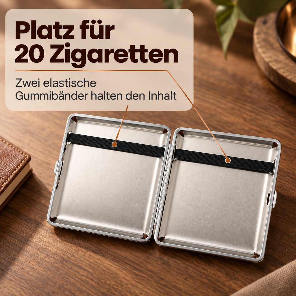 LK Trend & Style Tabakbeutel Leder Schatulle für 20 Zigaretten, braun, mit Gummiband, sehr edel, edles Leder Design – Bild 2 von 5