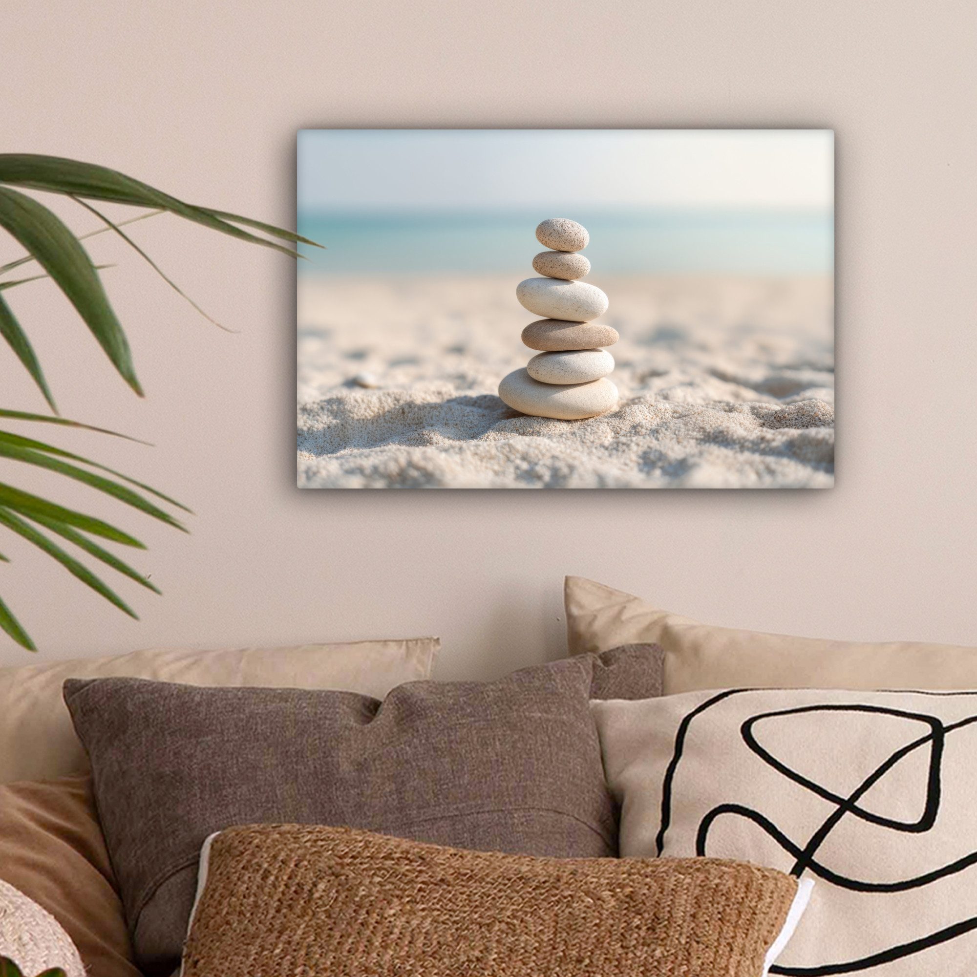 OneMillionCanvasses® Leinwandbild Steine - Stapel - Sand - Meer, Fotodruck günstig online kaufen