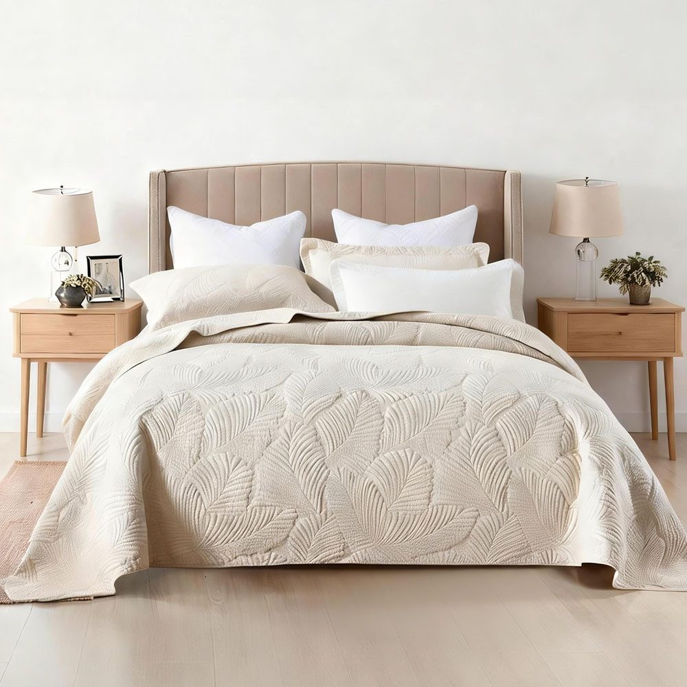 TUWENA Tagesdecke Tagesdecke Beige,Baumwolle Bettüberwurf,Steppdecke Mit 2 Kissenbezügen