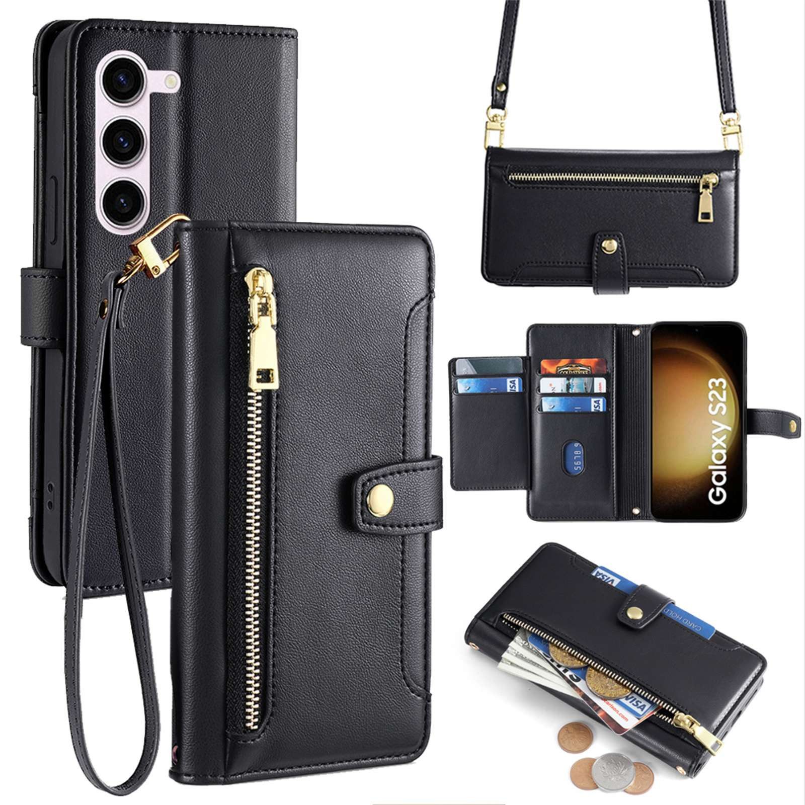 betterfon Handykette für Samsung Galaxy Leder Umhänge Hülle mit Kartenfächer, Hände frei – mit Silikonhülle & Schnur für flexiblen Alltag