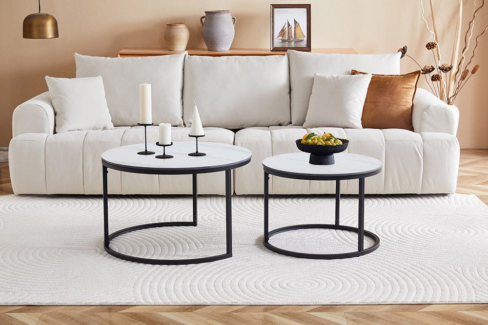 riess-ambiente Couchtisch ELEGANCE 70cm weiß schwarz - Keramik, Metall, rund, 2er Set, zeitlos (Set, 2-St), Individuell arrangierbare Beistelltische-ideal f. Wohn- & Schlafzimmer